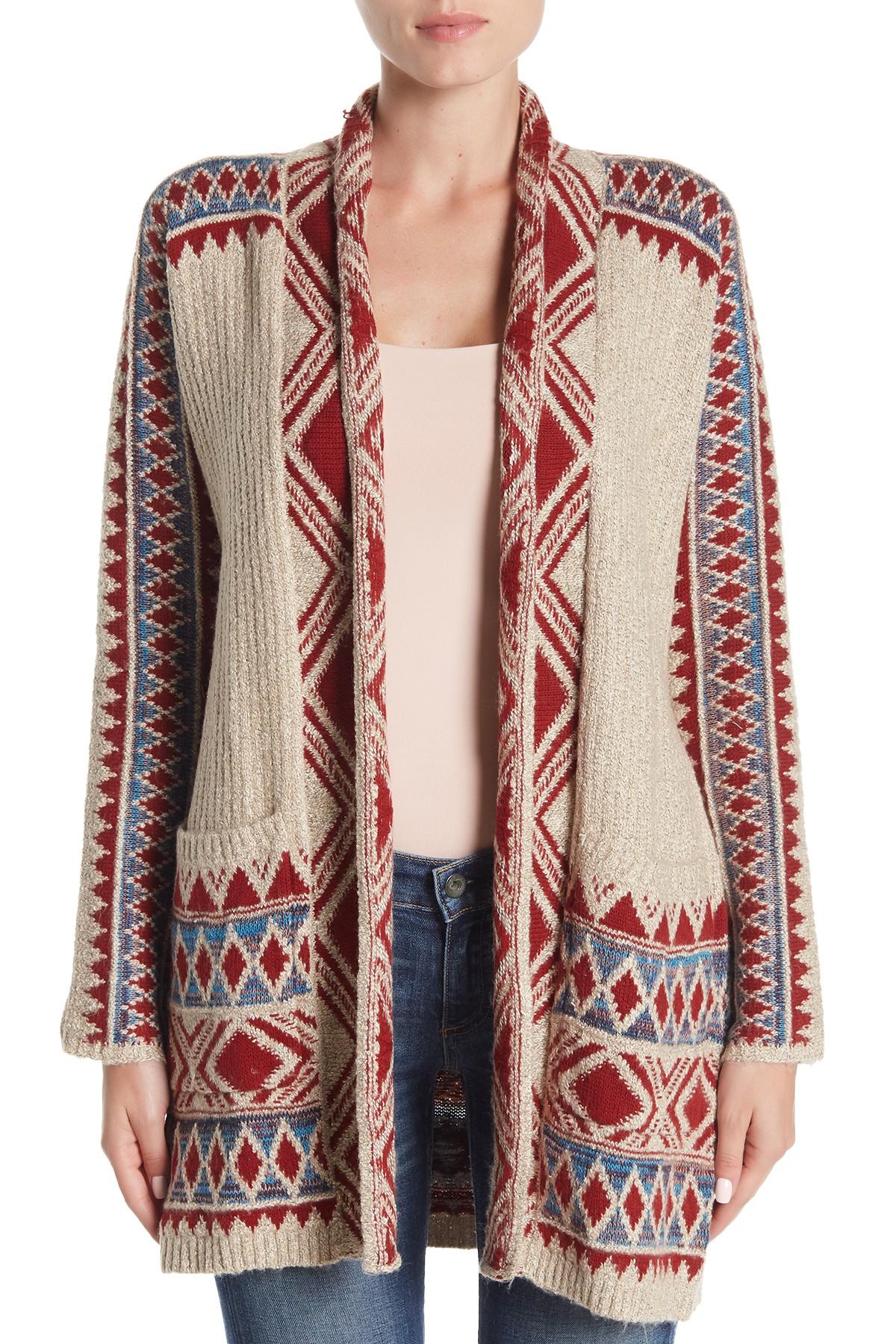 Lucky Brand Cotton Printed Knit Cardigan in Red Lyst