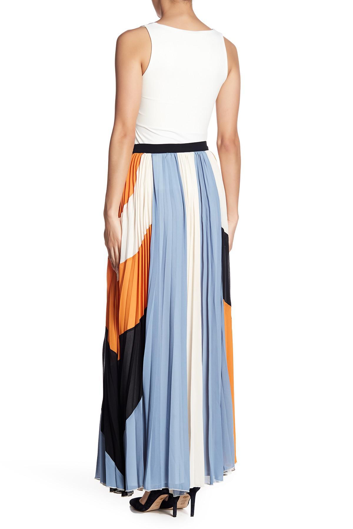 Gracia Synthetic Pleated Colorblock Maxi Skirt in Blue-Ivory (Blue) - Lyst