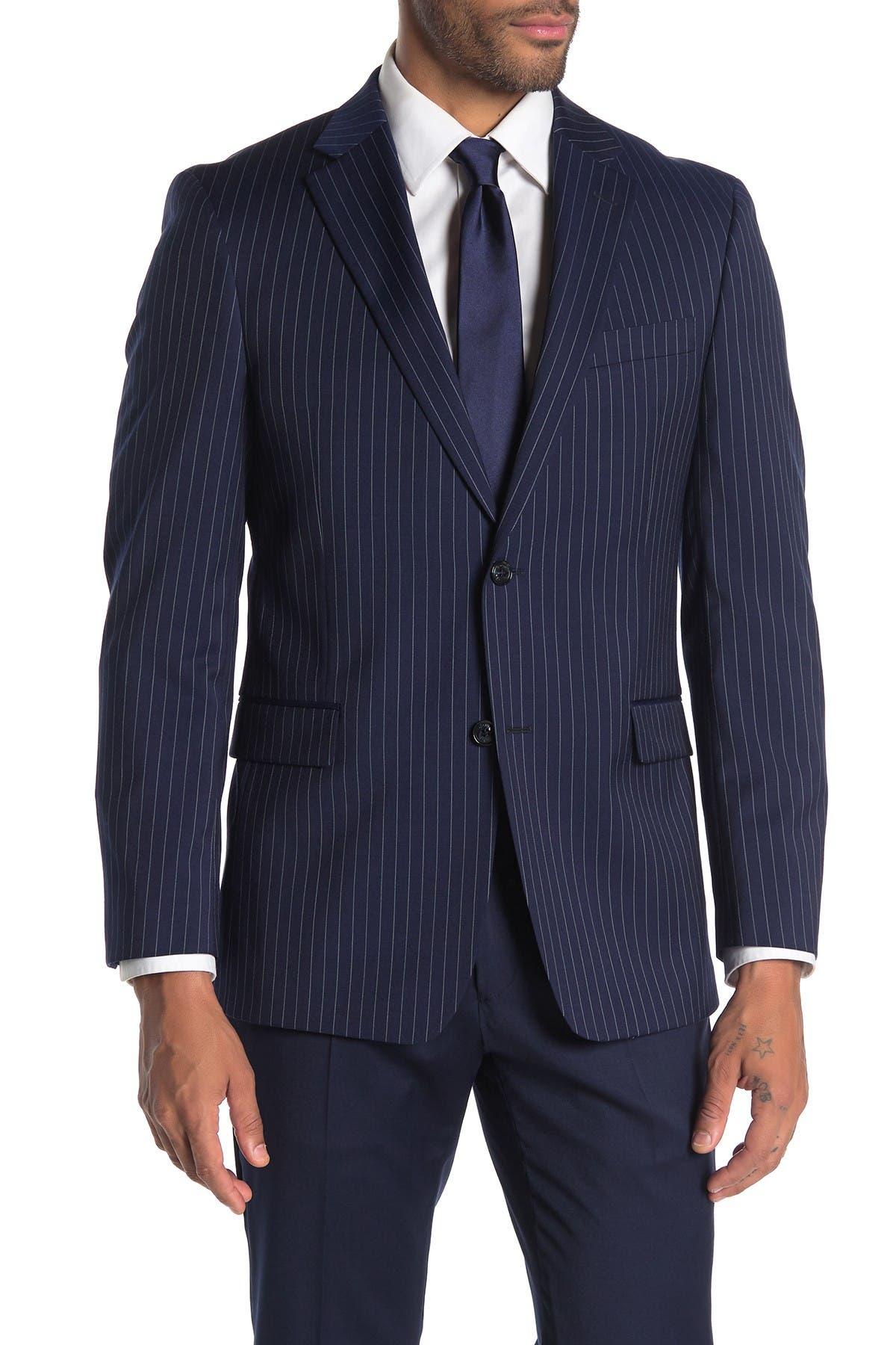 Tommy Hilfiger Slim Fit Wool Blend Pinstripe Suit Separate Jacket In  Navy/white At Nordstrom Rack in Blue for Men | Lyst