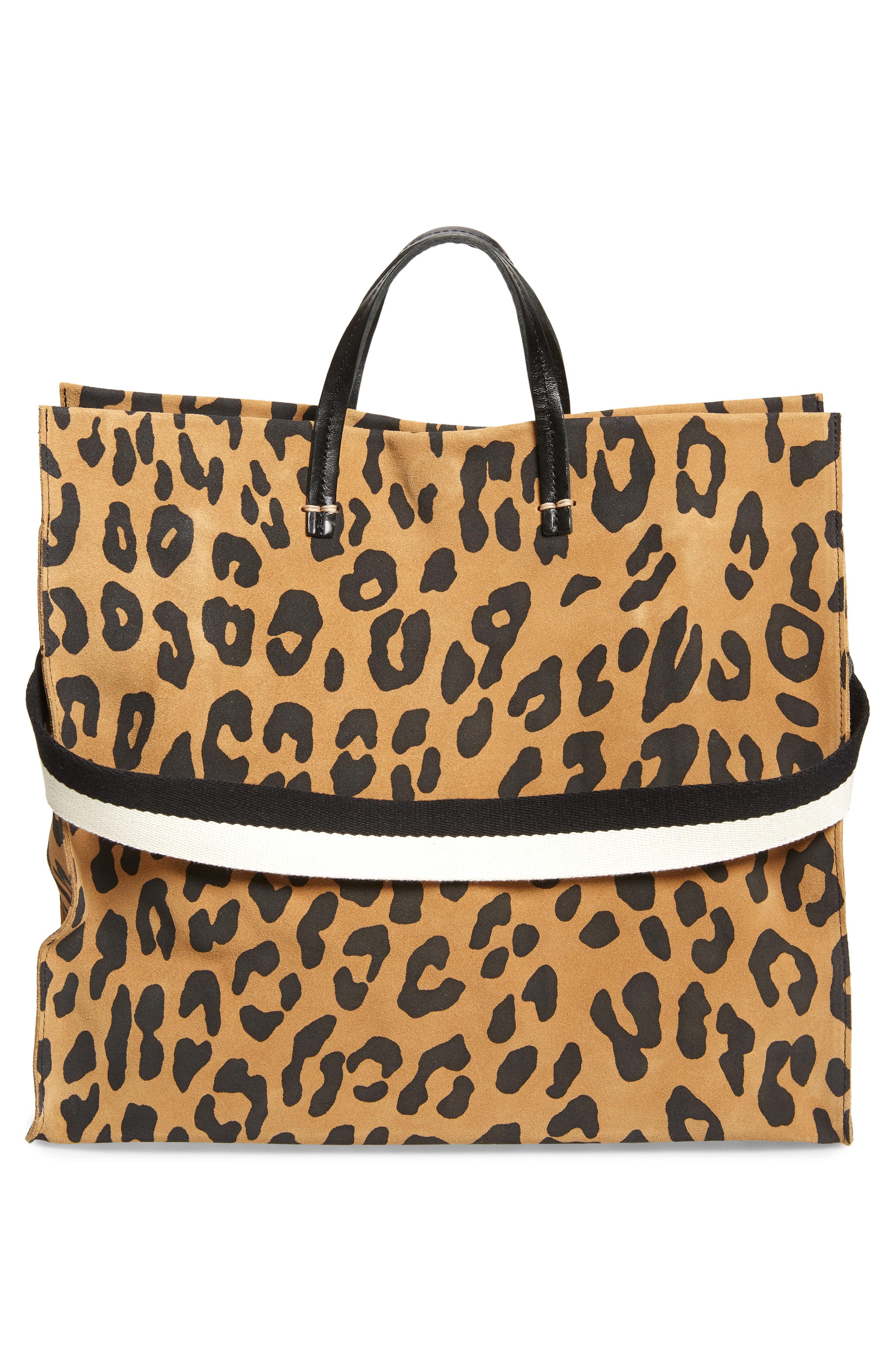 CLARE V. Women's Simple Suede Leather Tote Bag Mini Cat Leopard