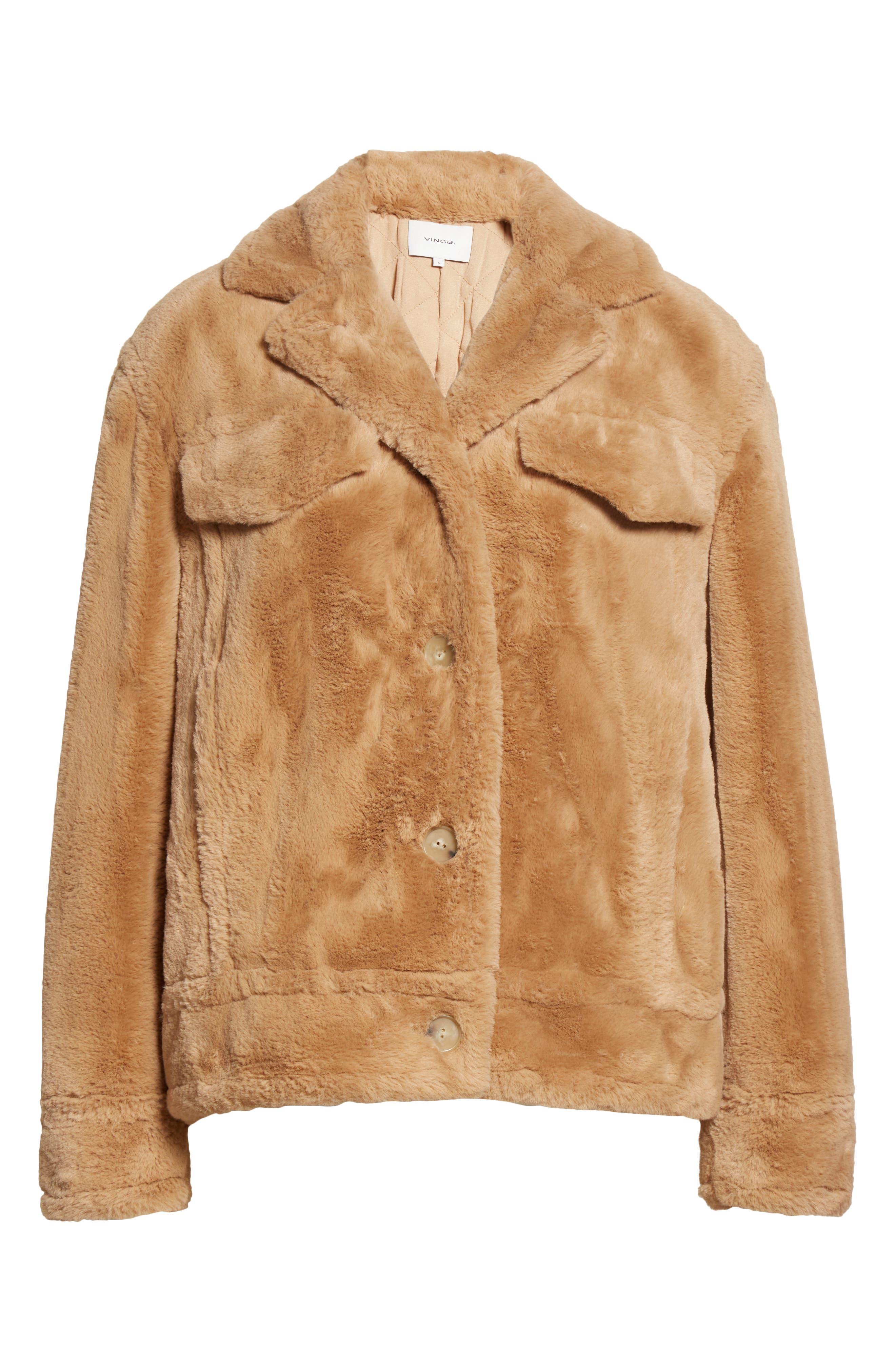 Vince Faux Fur Trucker Jacket In Sand 