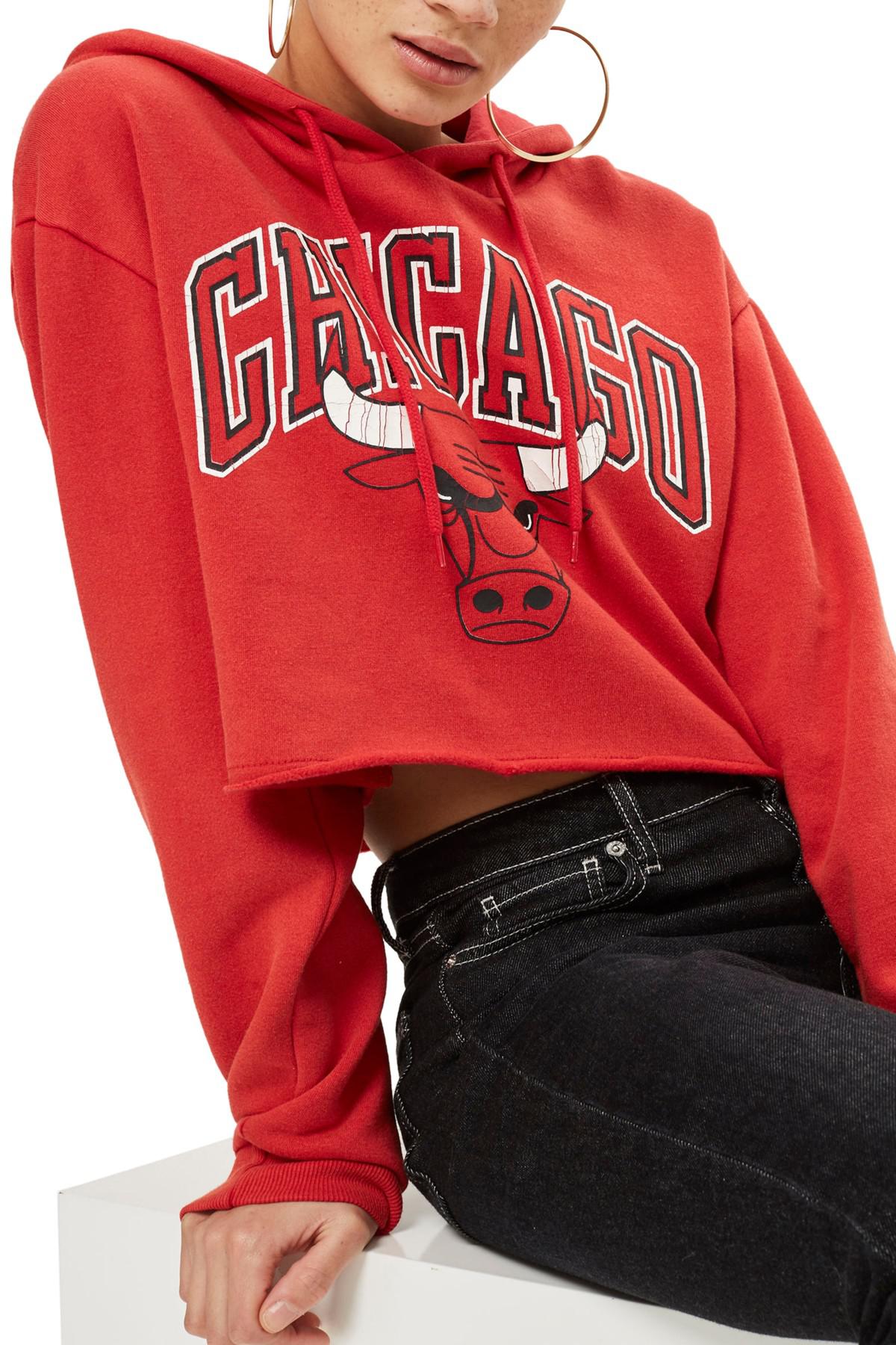 TOPSHOP X Unk Chicago Bulls Crop Hoodie in Red | Lyst