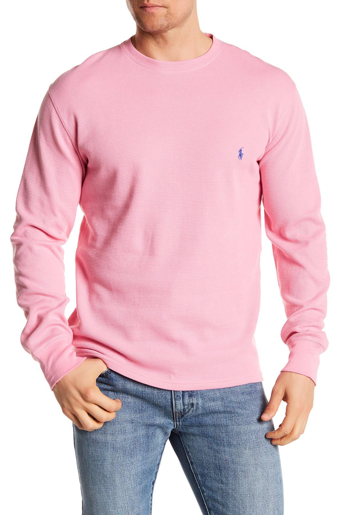 Polo Ralph Lauren Waffle Knit Long Sleeve Crew Neck Tee in Pink for Men |  Lyst