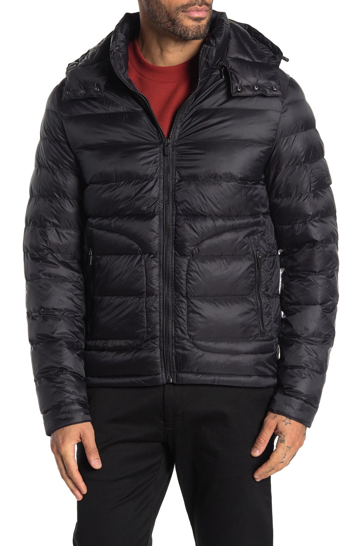 Slate & Stone Synthetic Hooded Puffer Down Jacket in Black for Men - Lyst