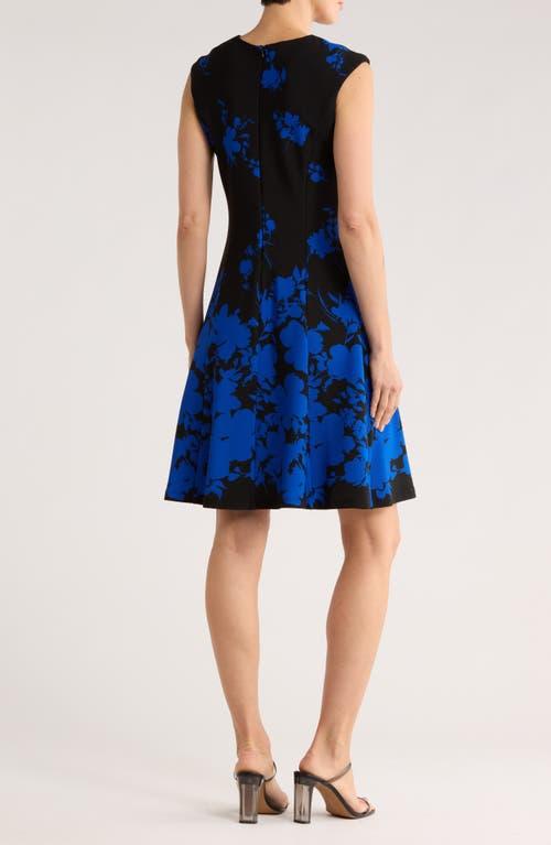 Connected Apparel Floral Fit & Flare Dress in Blue | Lyst