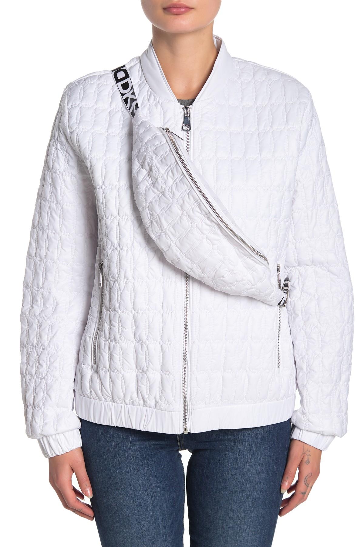 DKNY Synthetic Packable Quilted Bomber Jacket & Belt Bag in White Lyst