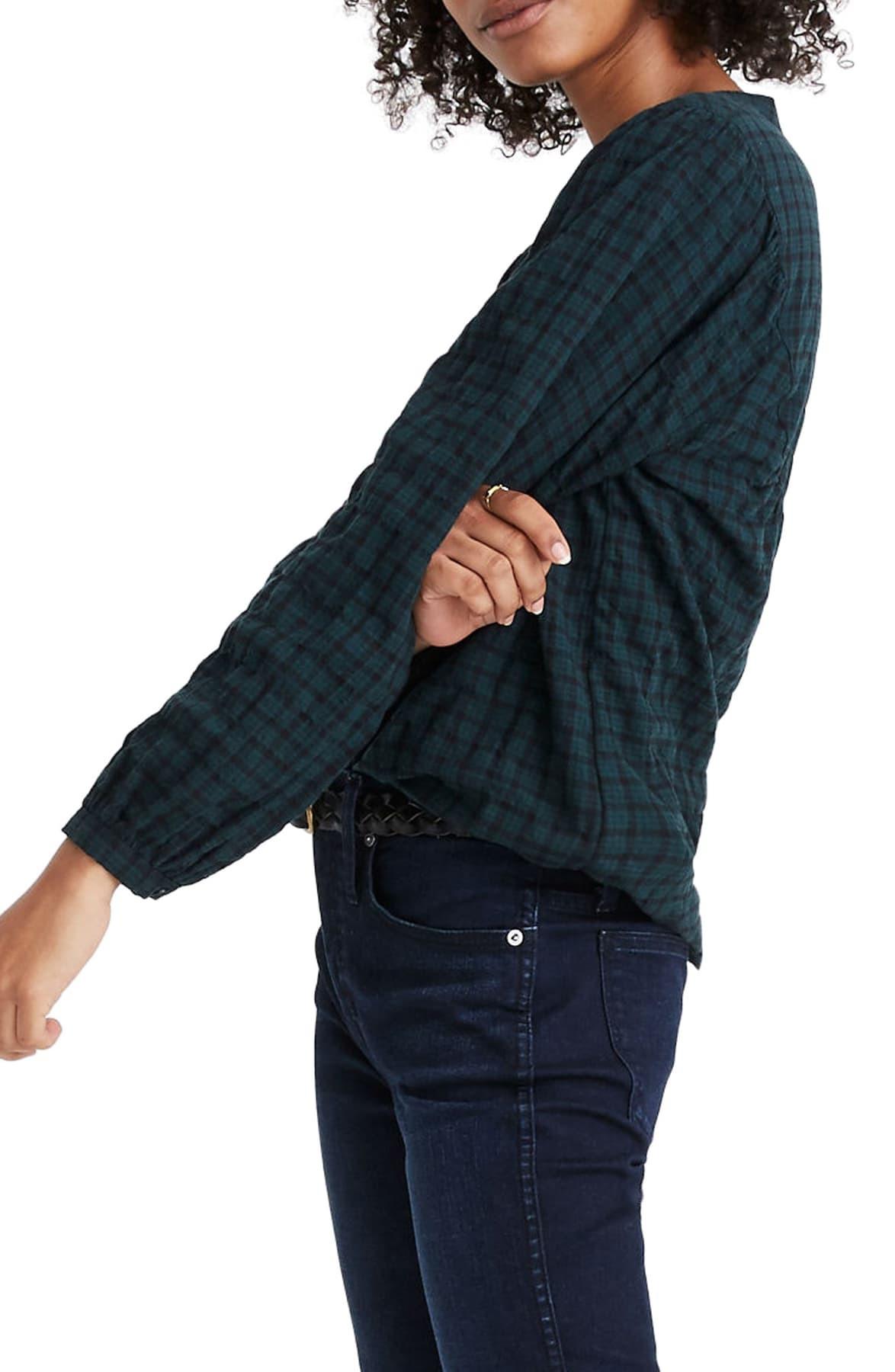 madewell plaid peasant top
