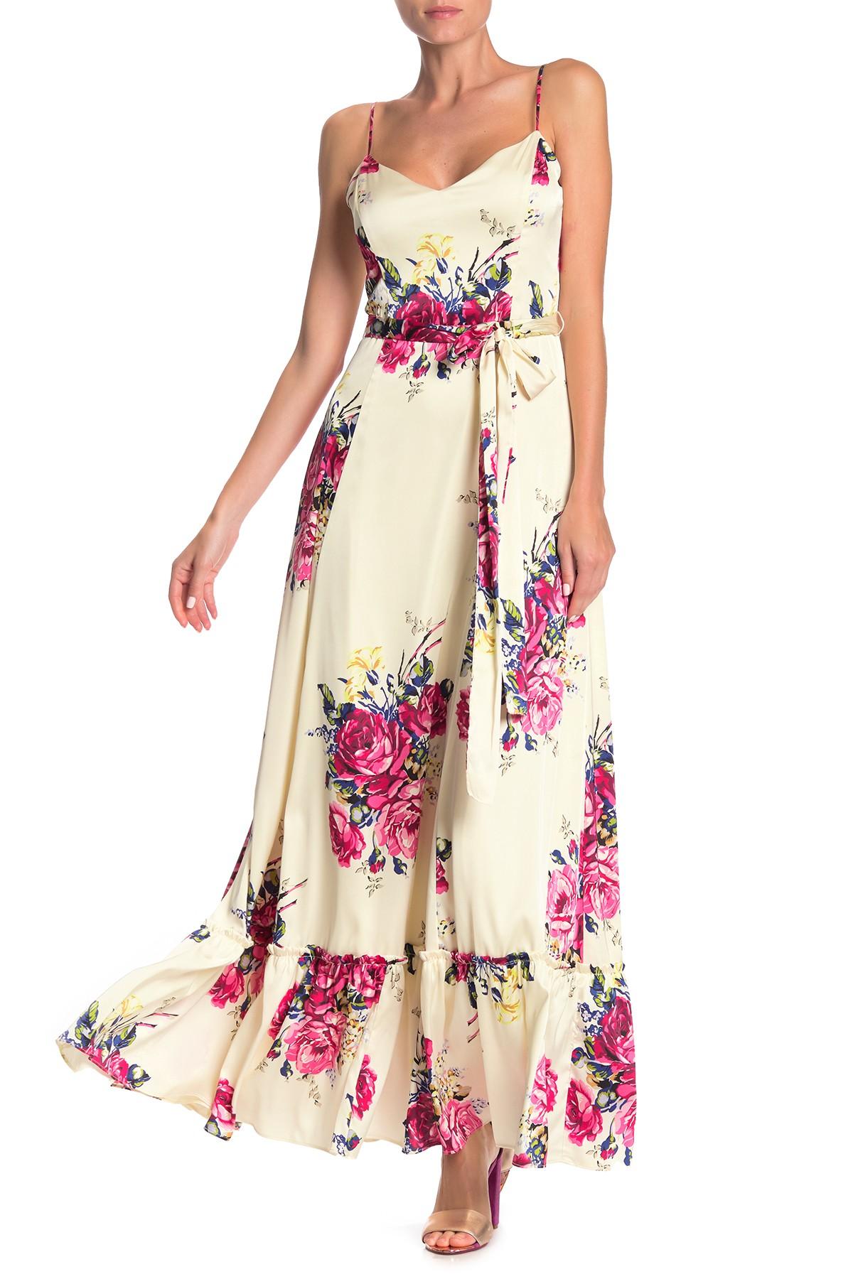 Betsey Johnson Floral Satin Maxi Dress in Pink | Lyst