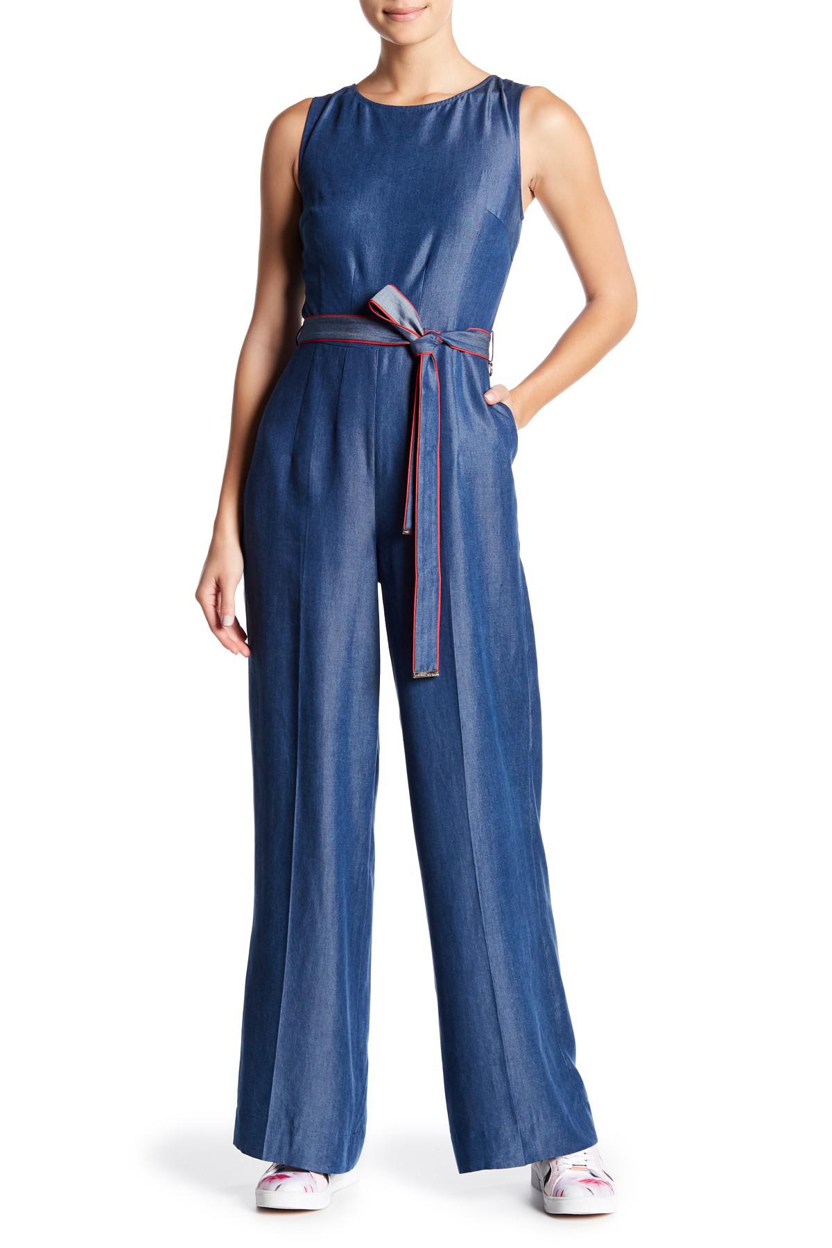 Ted Baker Synthetic Belted Jumpsuit in Mid-Wash (Blue) - Lyst