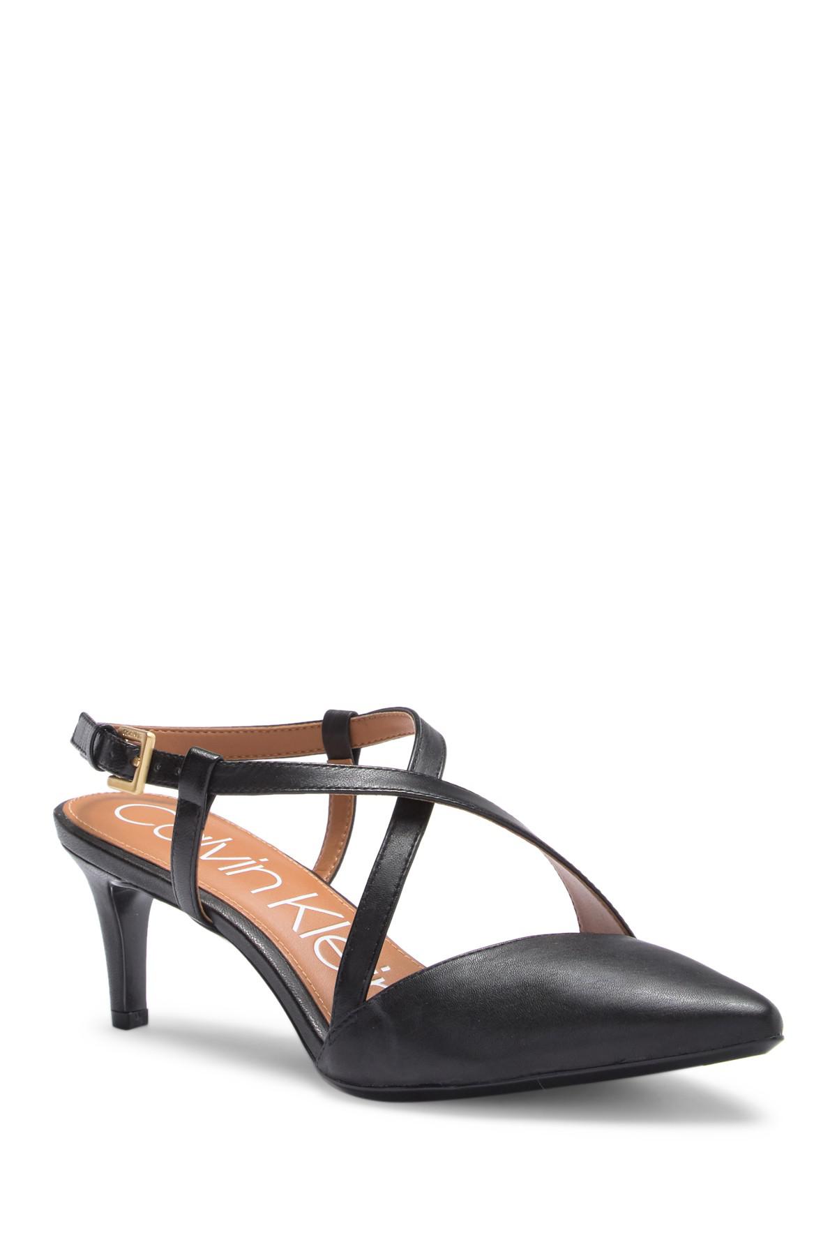 Calvin Klein Paula Patent Leather Kitten Heel Pump in Black Leather