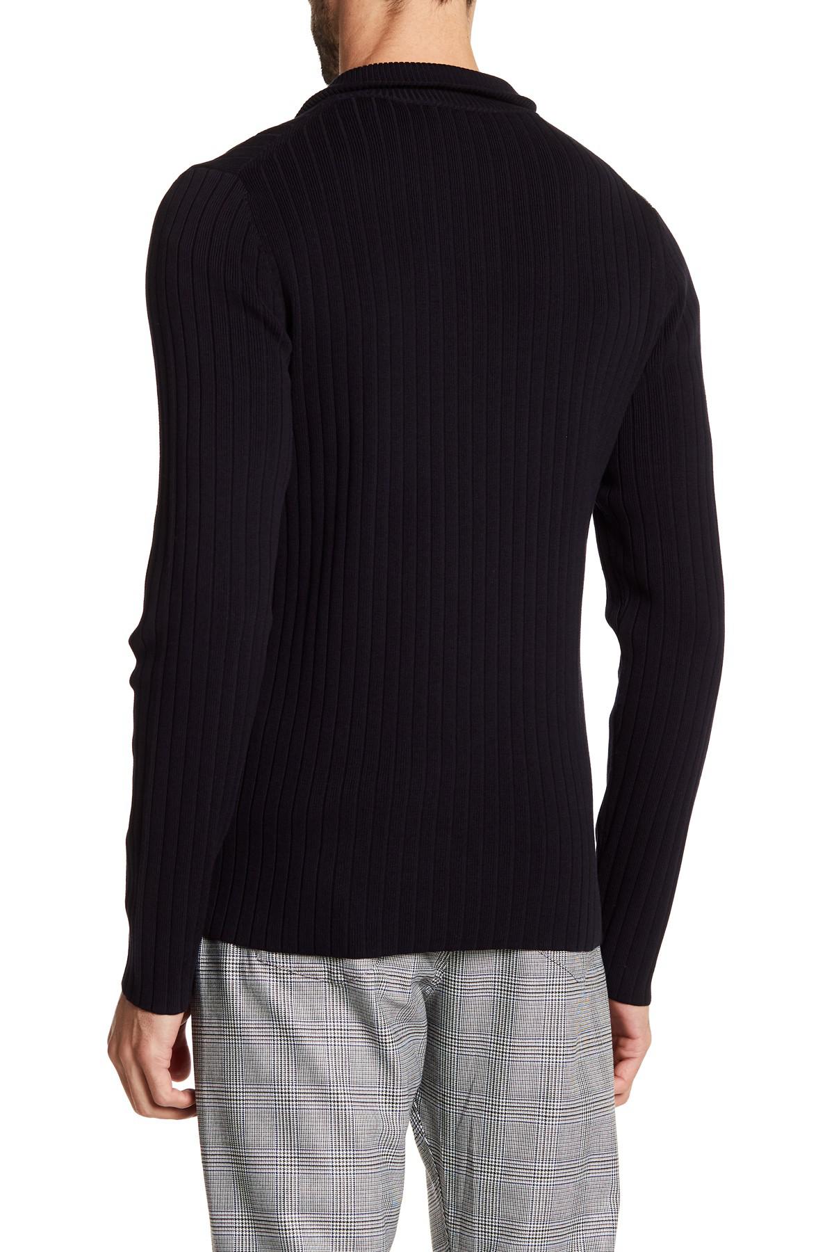 Vince Cotton Half-zip Mock Neck Ribbed Sweater in Black for Men - Lyst