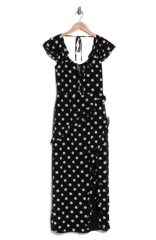 Wayf Ruffle Polka Dot Dress in Black | Lyst