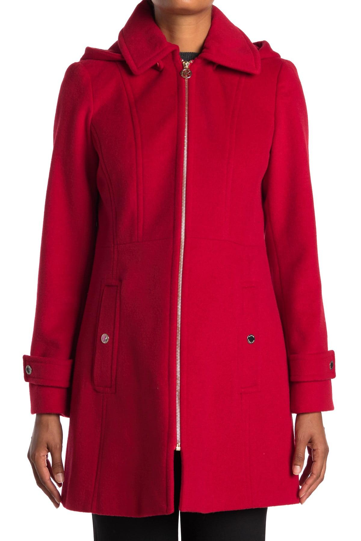 MICHAEL Michael Kors Zip Front Wool Blend Hooded Coat in Red - Lyst