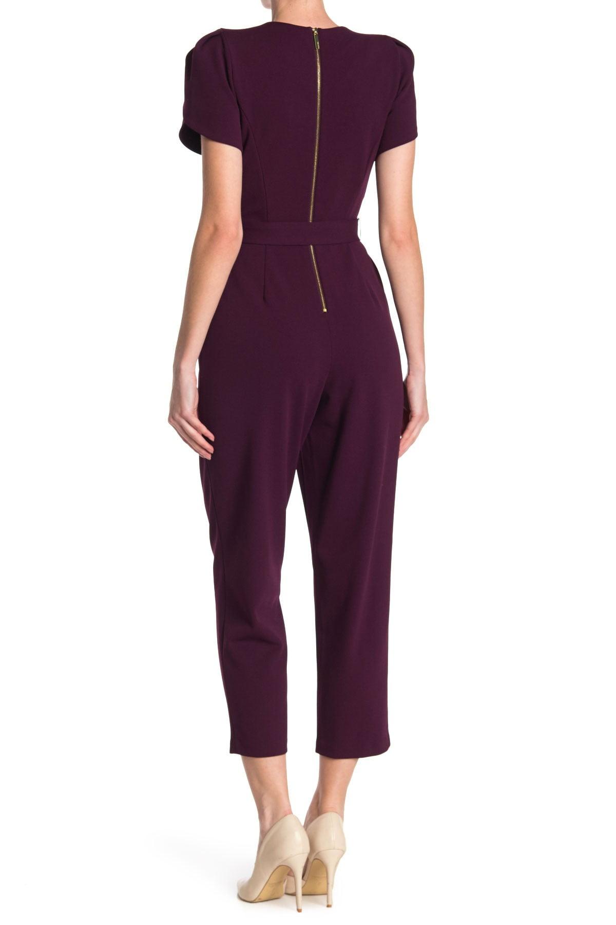 Calvin Klein Puff Sleeve Tie Waist Crop Jumpsuit in Purple | Lyst