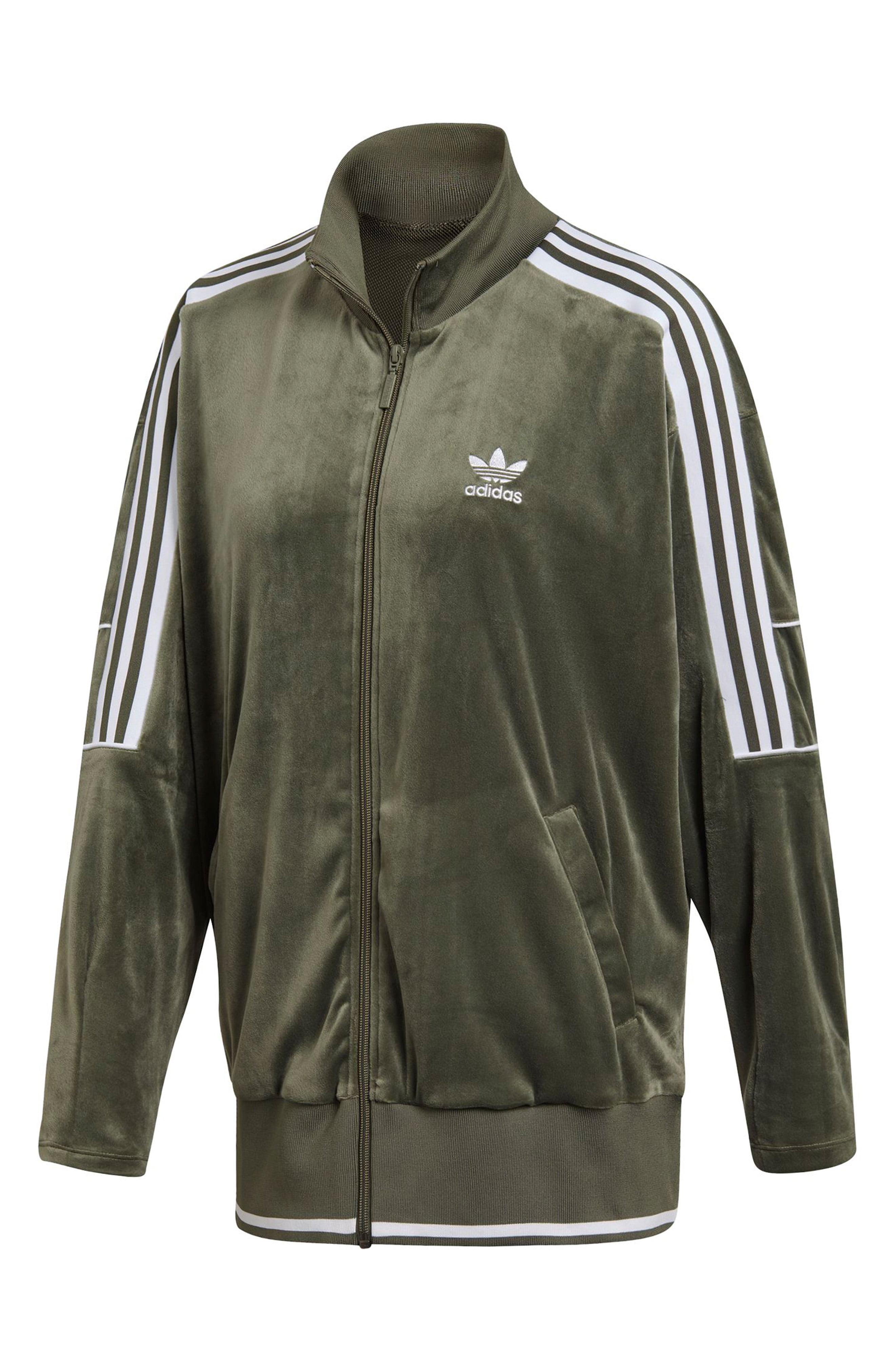 adidas Striped Stretch-velvet Track Jacket in Olive Green (Green) | Lyst