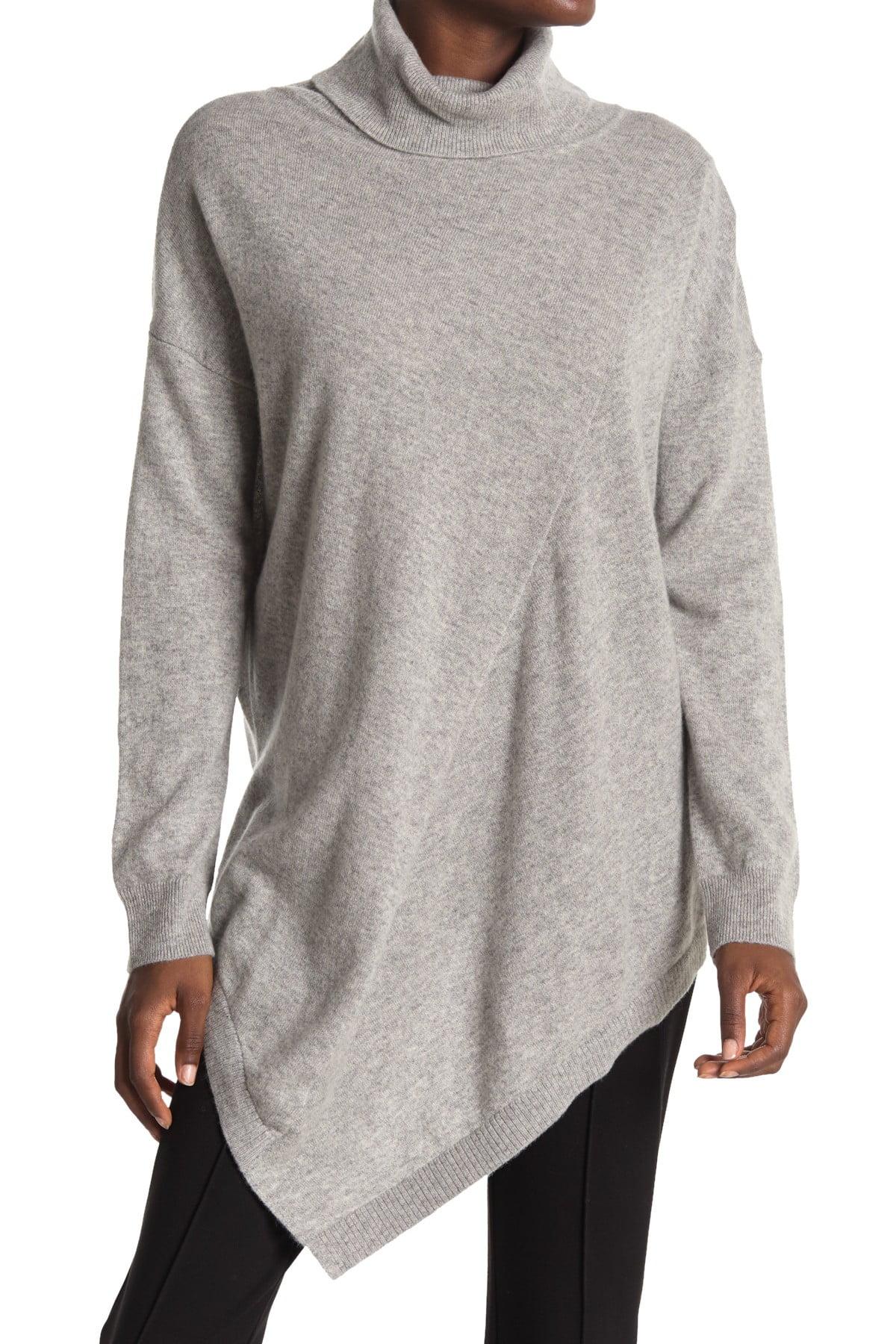 Donna Karan Cowl Neck Asymmetric Hem Cashmere Sweater in Gray - Lyst