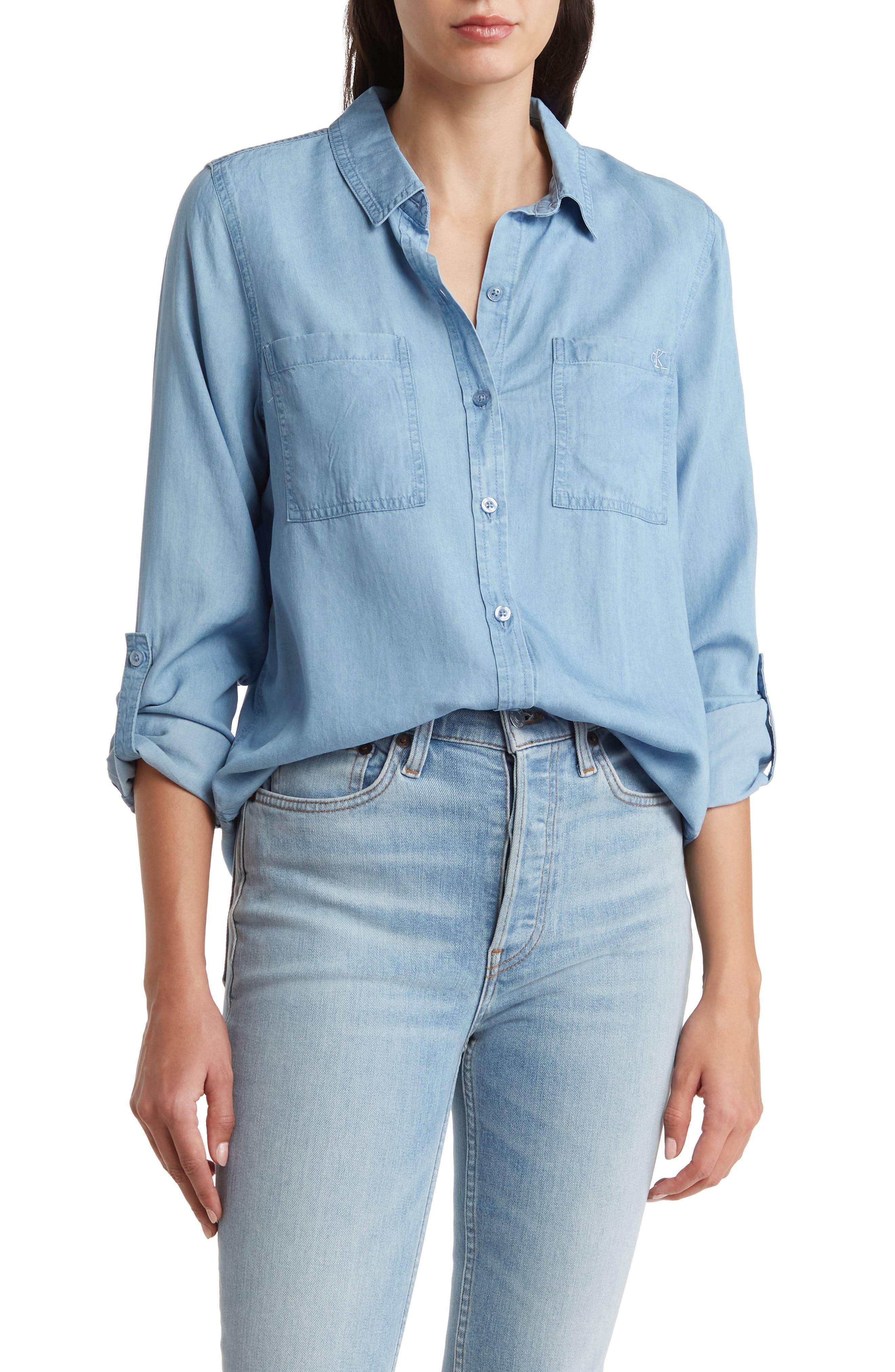 Calvin Klein Roll Tab Long Sleeve Button up Shirt in Blue Lyst