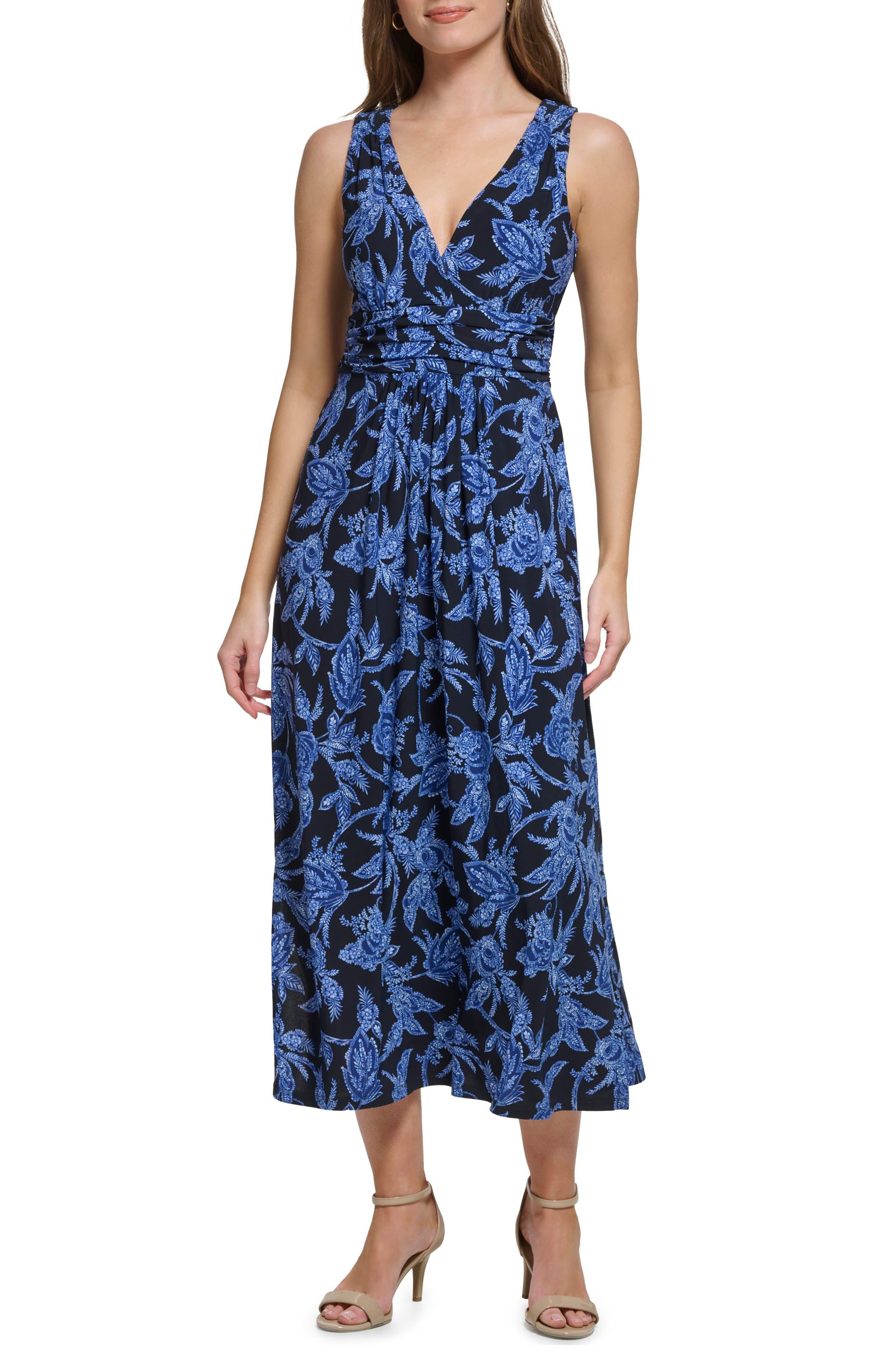 Tommy Hilfiger Feathered Floral Printed V-neck Maxi Dress in Blue | Lyst