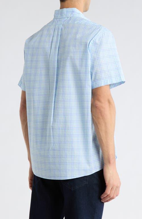 CHEMISE BROOKS BROTHERS - TAILLE S - MANCHES LONGUES - IMPRIMÉ CARREAUX BLEU/ORANGE - SANS REPASSAGE - OCCASION TRÈS BON ÉTAT