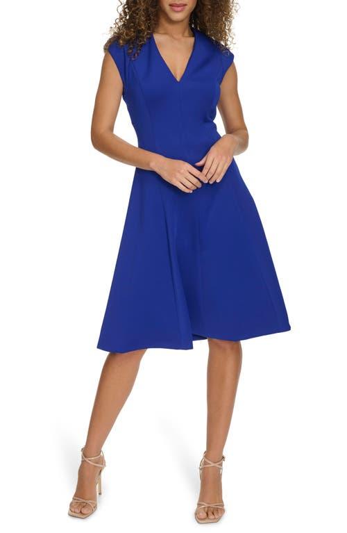 Calvin Klein Solid Cap Sleeve Fit Flare Dress in Blue Lyst
