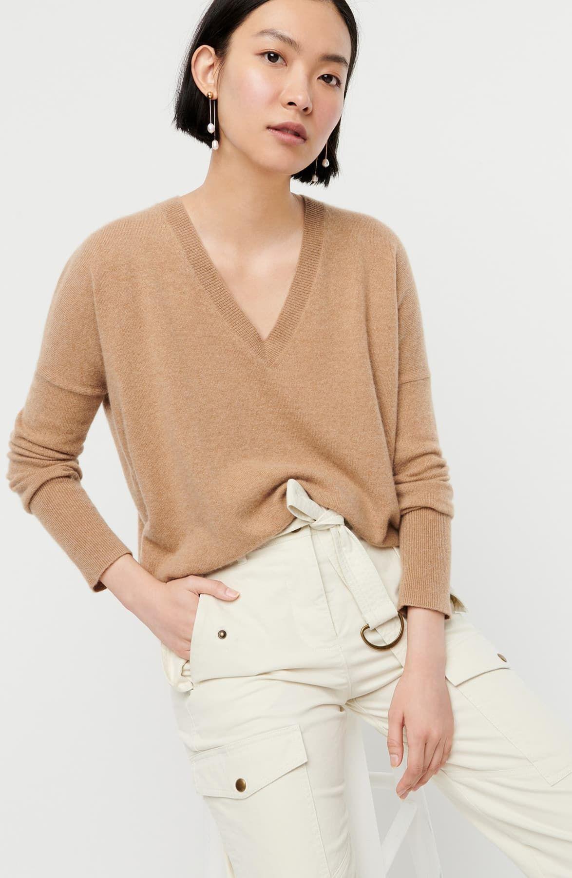 Download J.Crew V-neck Boyfriend Cashmere Sweater in Heather Camel ...