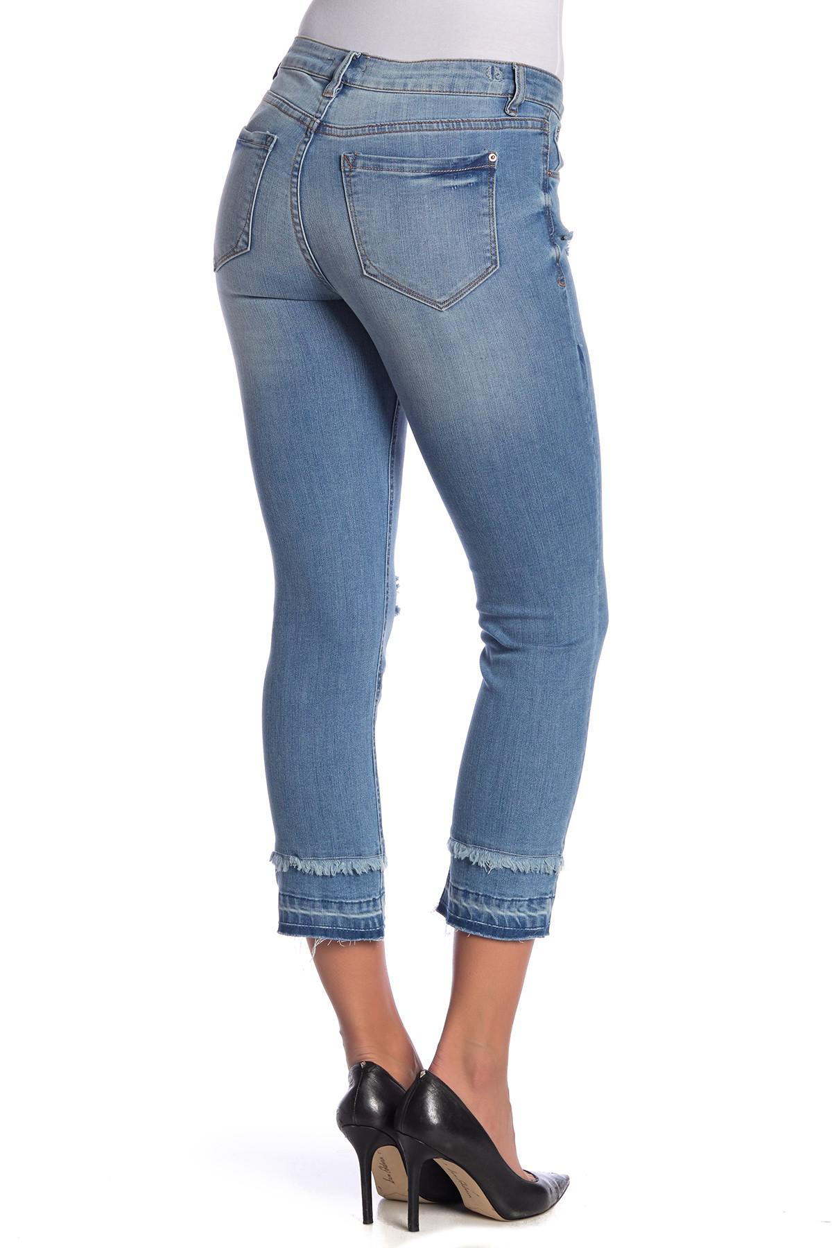 Kensie Vintage Slim Extended Fringe Hem Jeans in Blue | Lyst