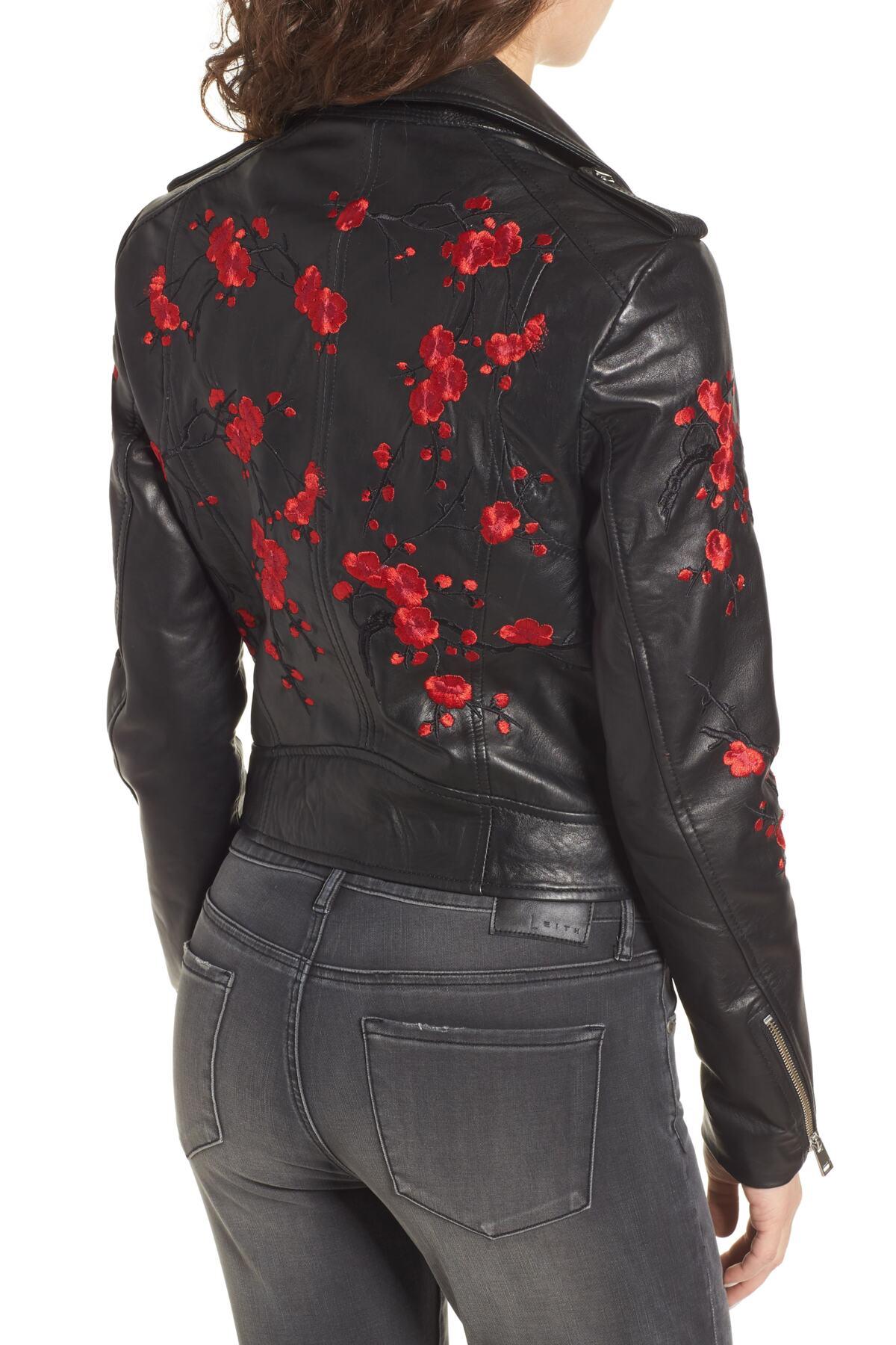 lamarque donna floral leather jacket