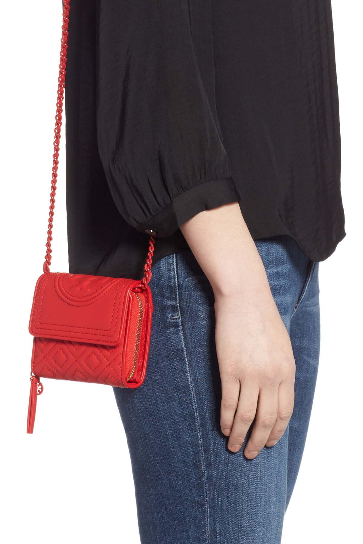 Tory Burch Mini Fleming Matte Wallet On A Chain in Red Lyst