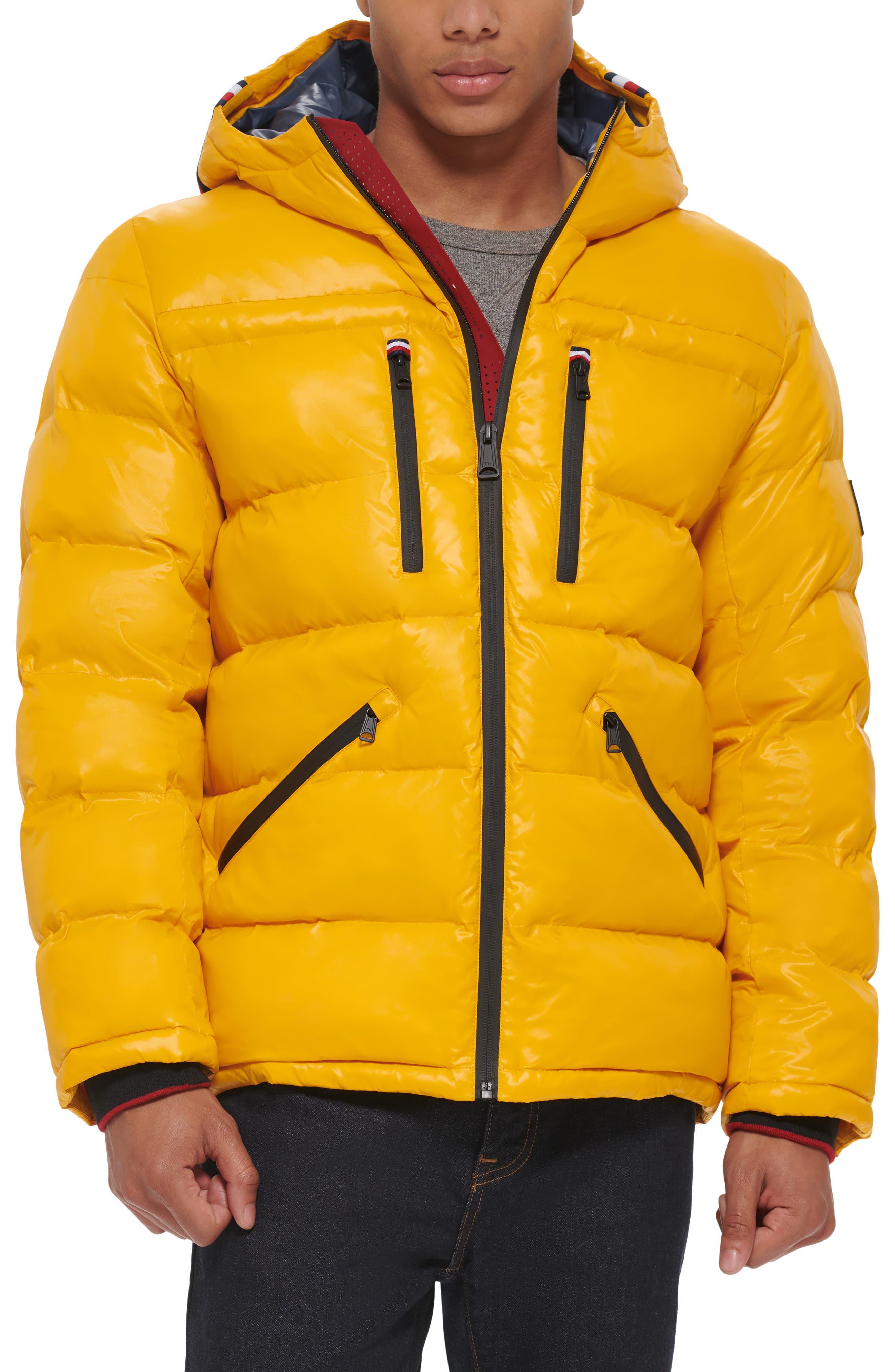 Tommy Hilfiger Pearlized Water Resistant Hooded Puffer Jacket in Yellow for  Men | Lyst
