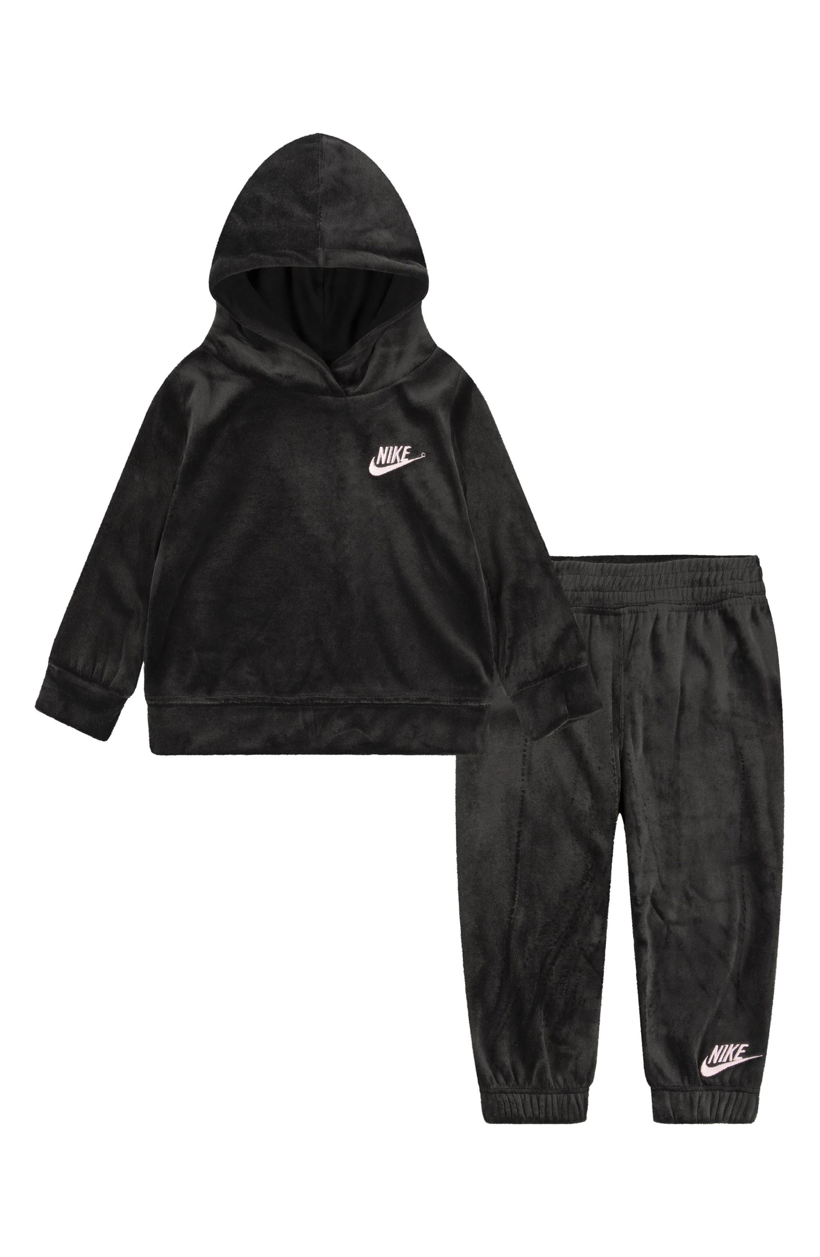 Nike Logo Velour Hoodie & Joggers Set in Black | Lyst
