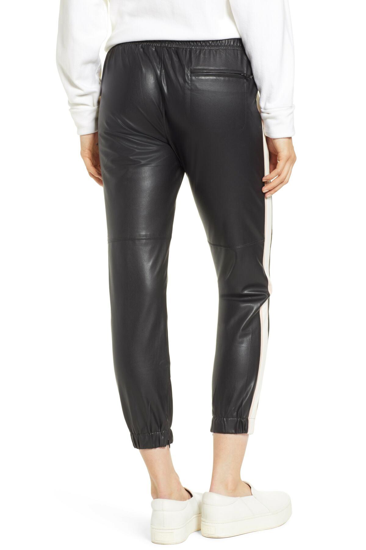 Side Stripe Faux Leather Jogger Pants 