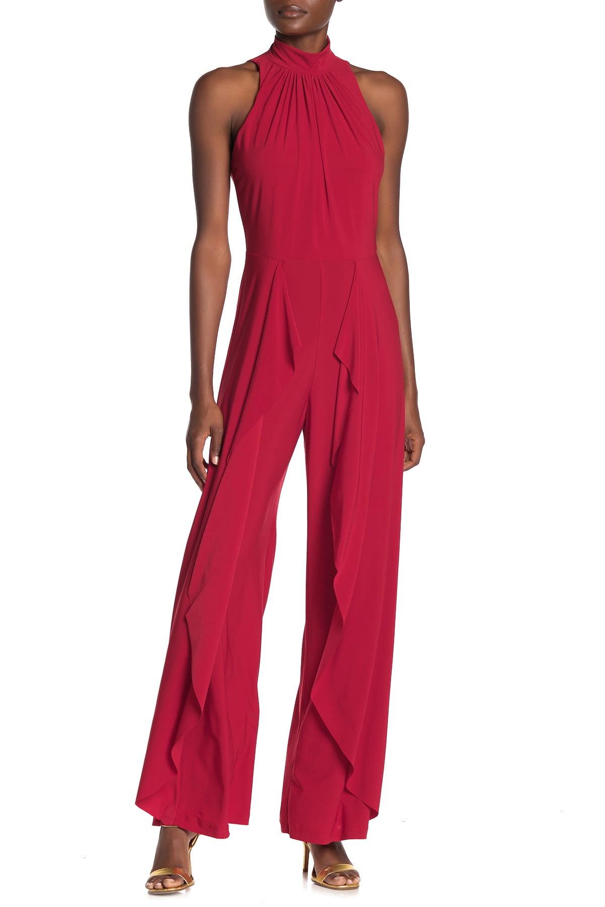 Marina Synthetic Halter Neck Ruffled Wide Leg Jumpsuit in Red | Lyst