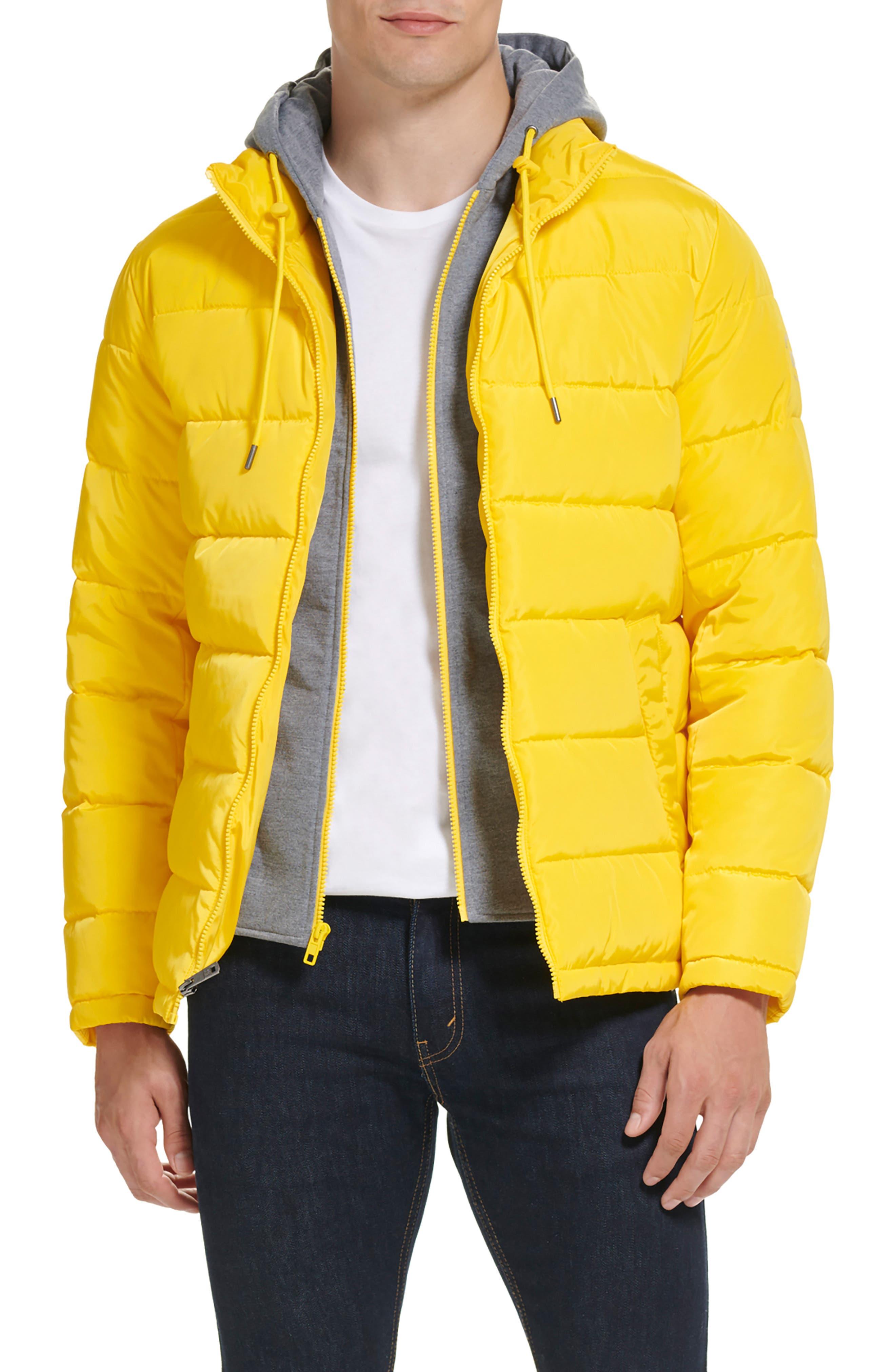 Kenneth Cole Hooded Faux Layer Puffer Jacket In Yellow At Nordstrom ...