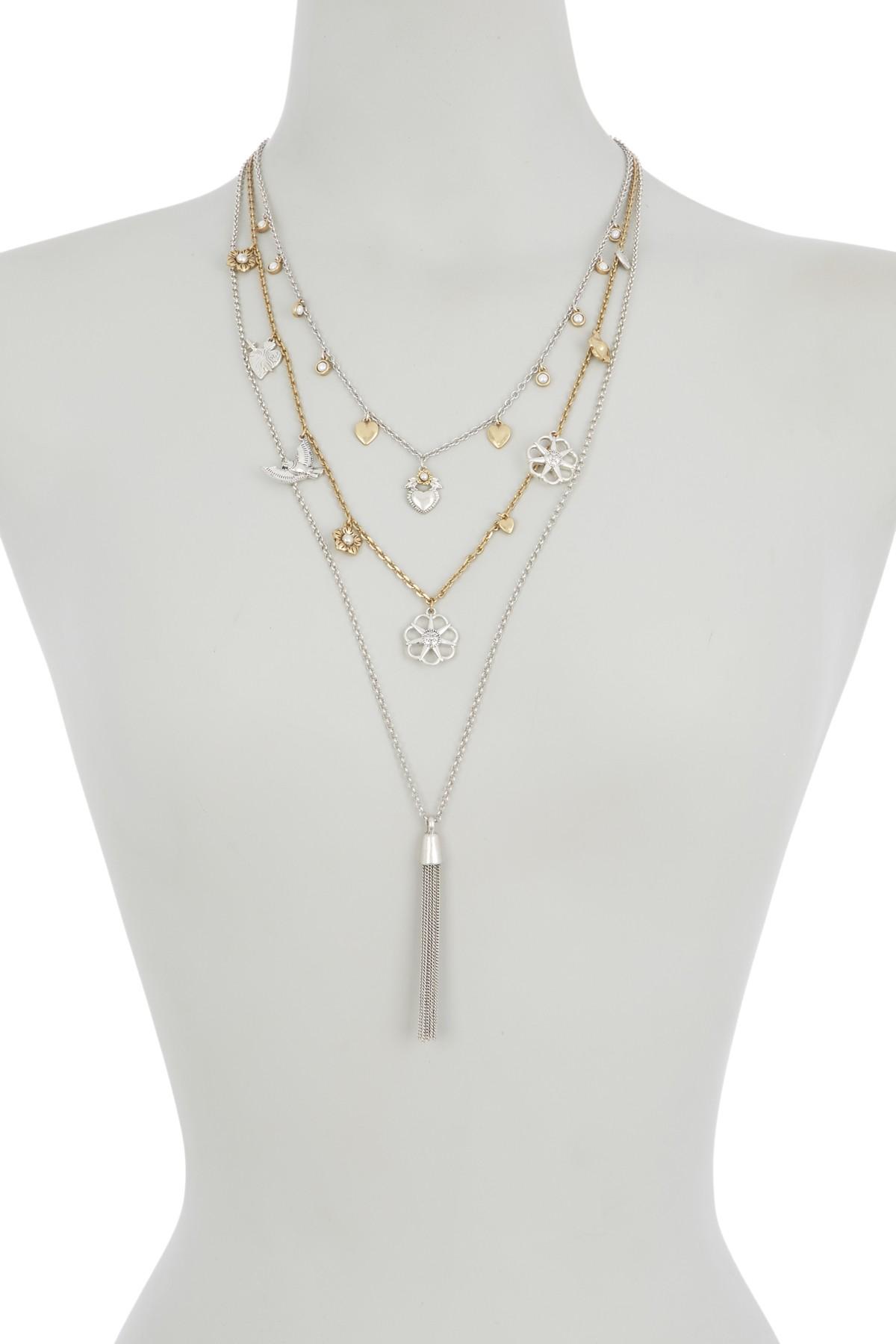 Download Lyst - Lucky Brand Two-tone Layered Bird & Heart Charm ...