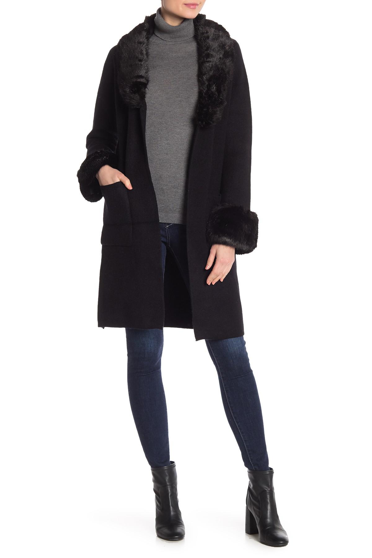 Love Token Faux Fur Knit Jacket in Black Lyst