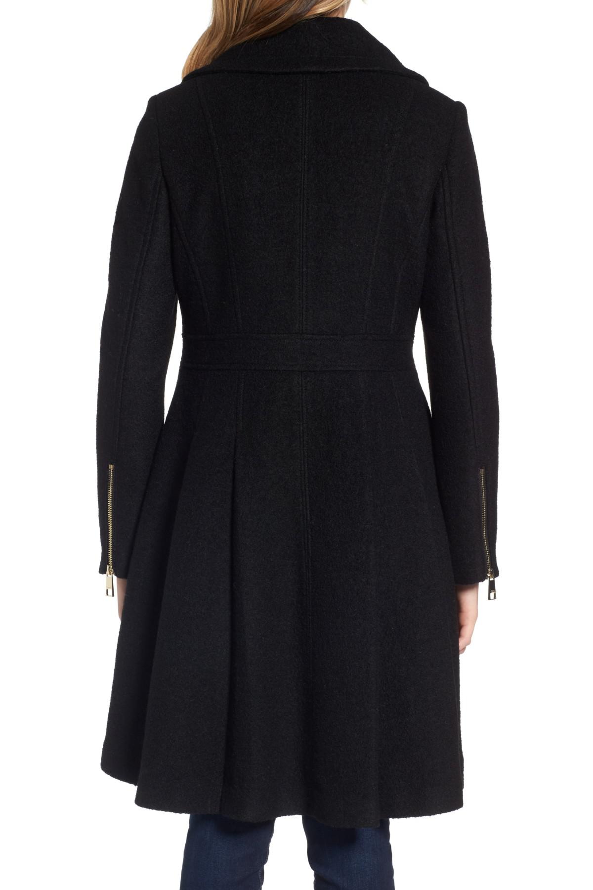 double breasted belted wool blend coat guess