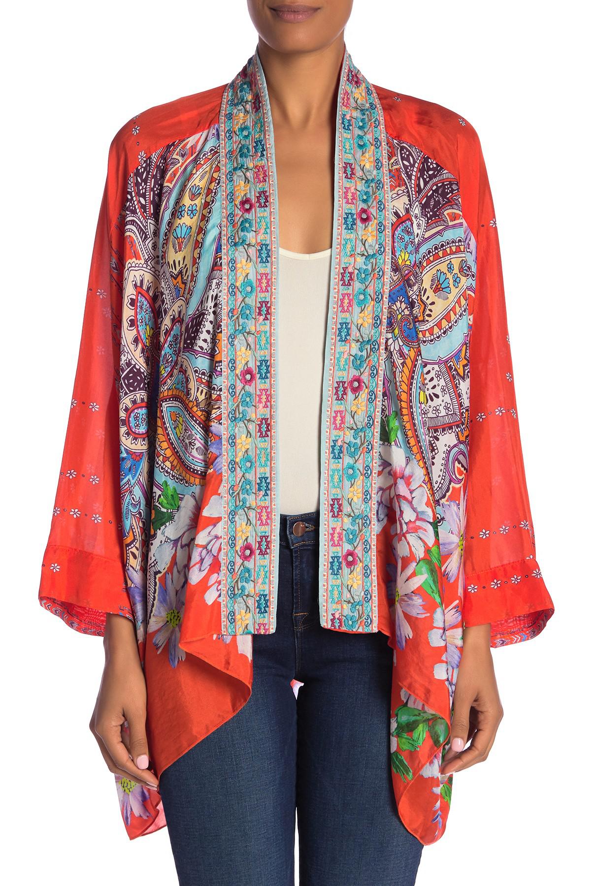 Johnny Was Plus Size Summer Paisley Silk Kimono Cardigan in Red - Lyst