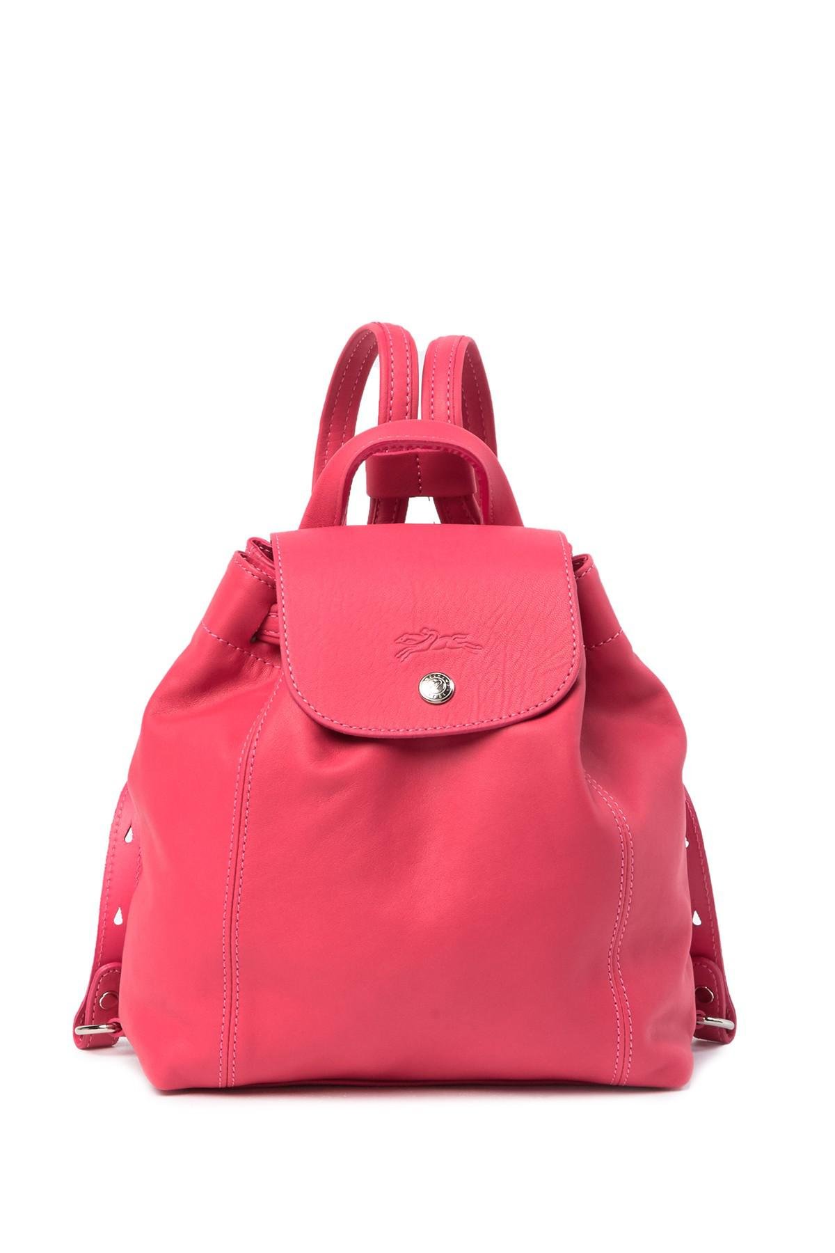 Longchamp Ladies Le Pliage Cuir Backpack in Pink