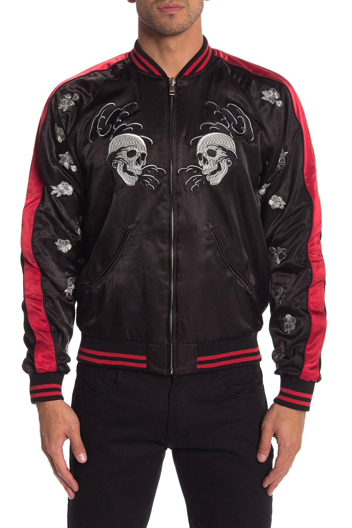 DIESEL Satin Embroidered Skull Bomber Jacket in Black for Men | Lyst