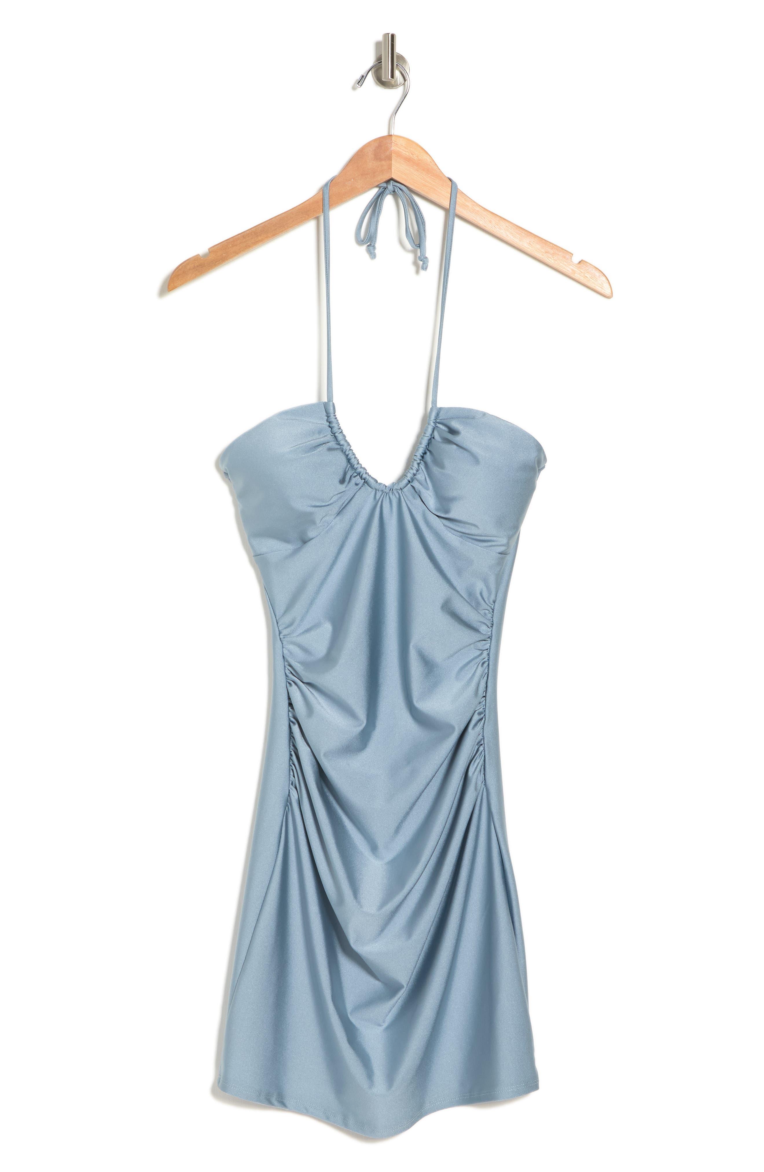 Speechless Satin Loop Tie Halter Dress in Blue | Lyst