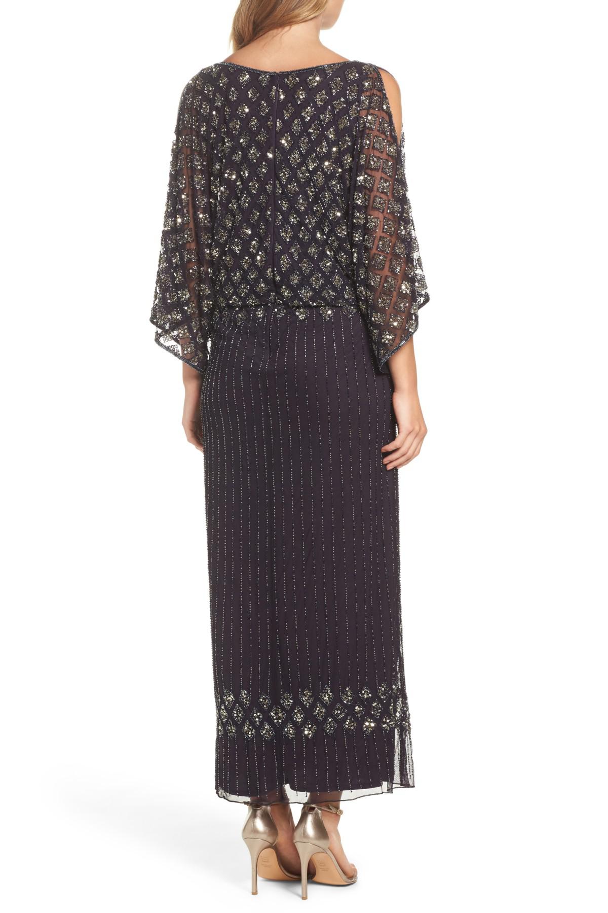 Pisarro nights diamond motif mesh blouson gown discount