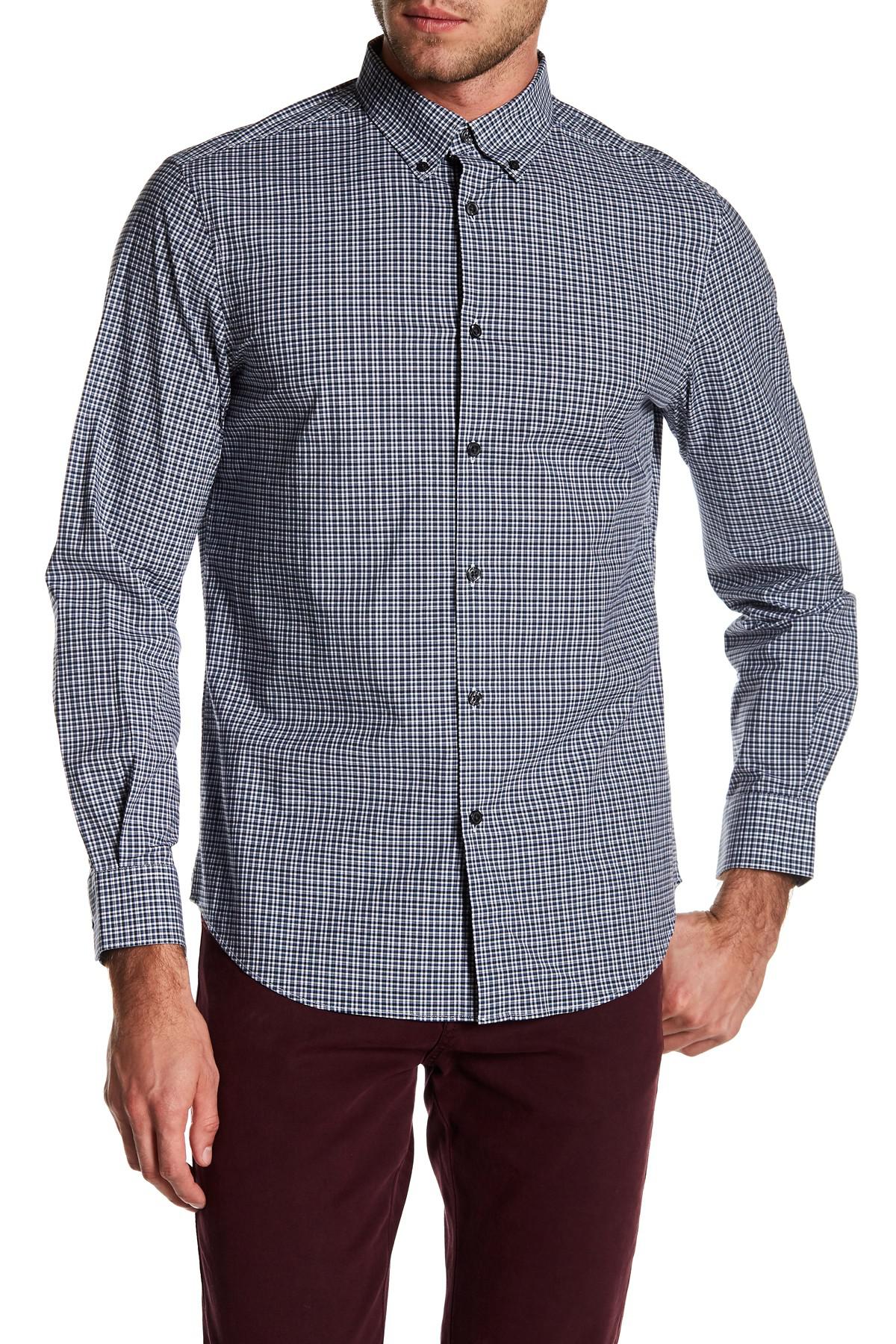 Lyst - Perry Ellis Long Sleeve Stretch Fit Plaid Button Down Shirt in Blue for Men