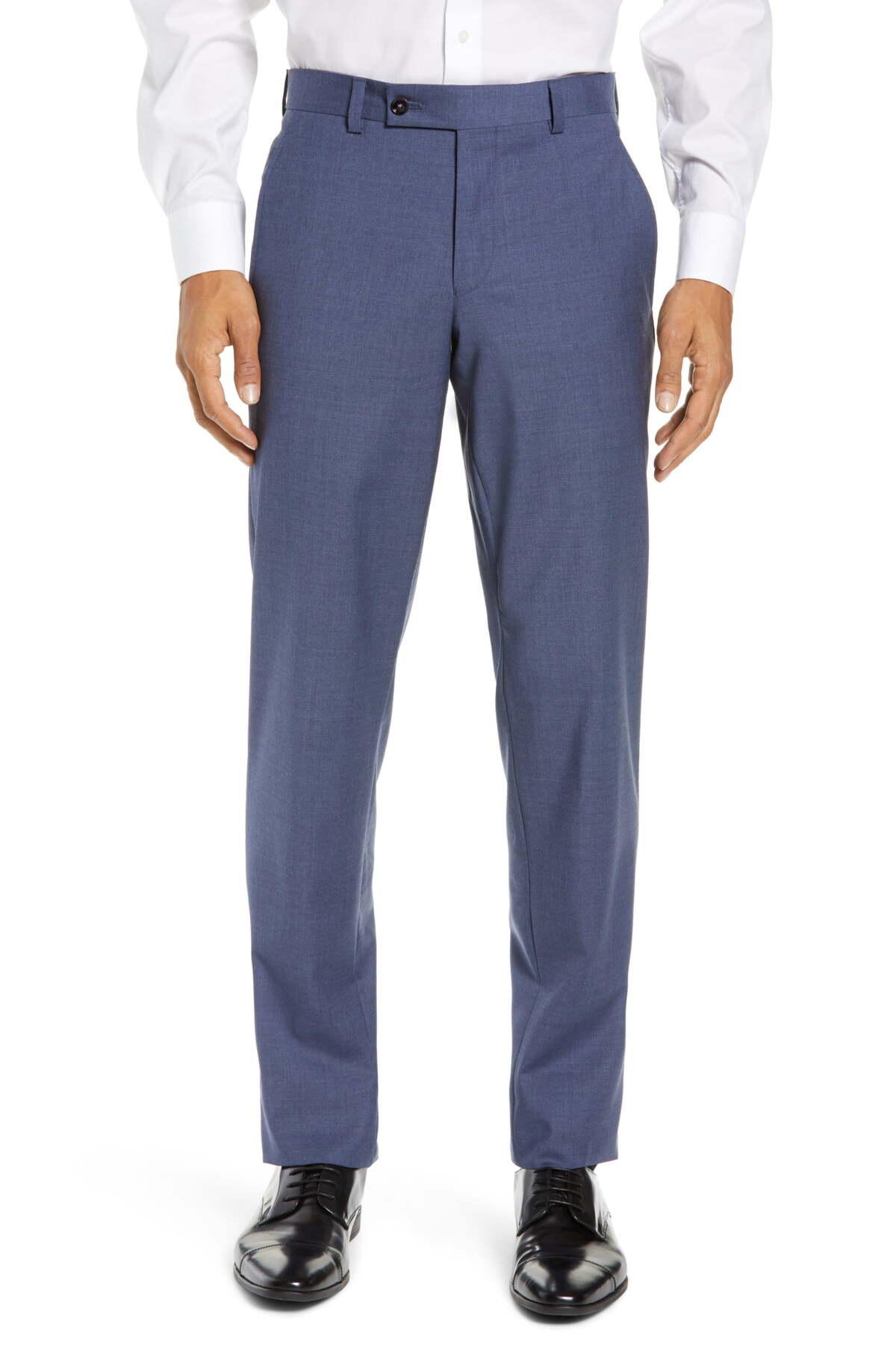 Ted Baker Jerome Flat Front Solid Wool Dress Pants in Blue for Men Lyst