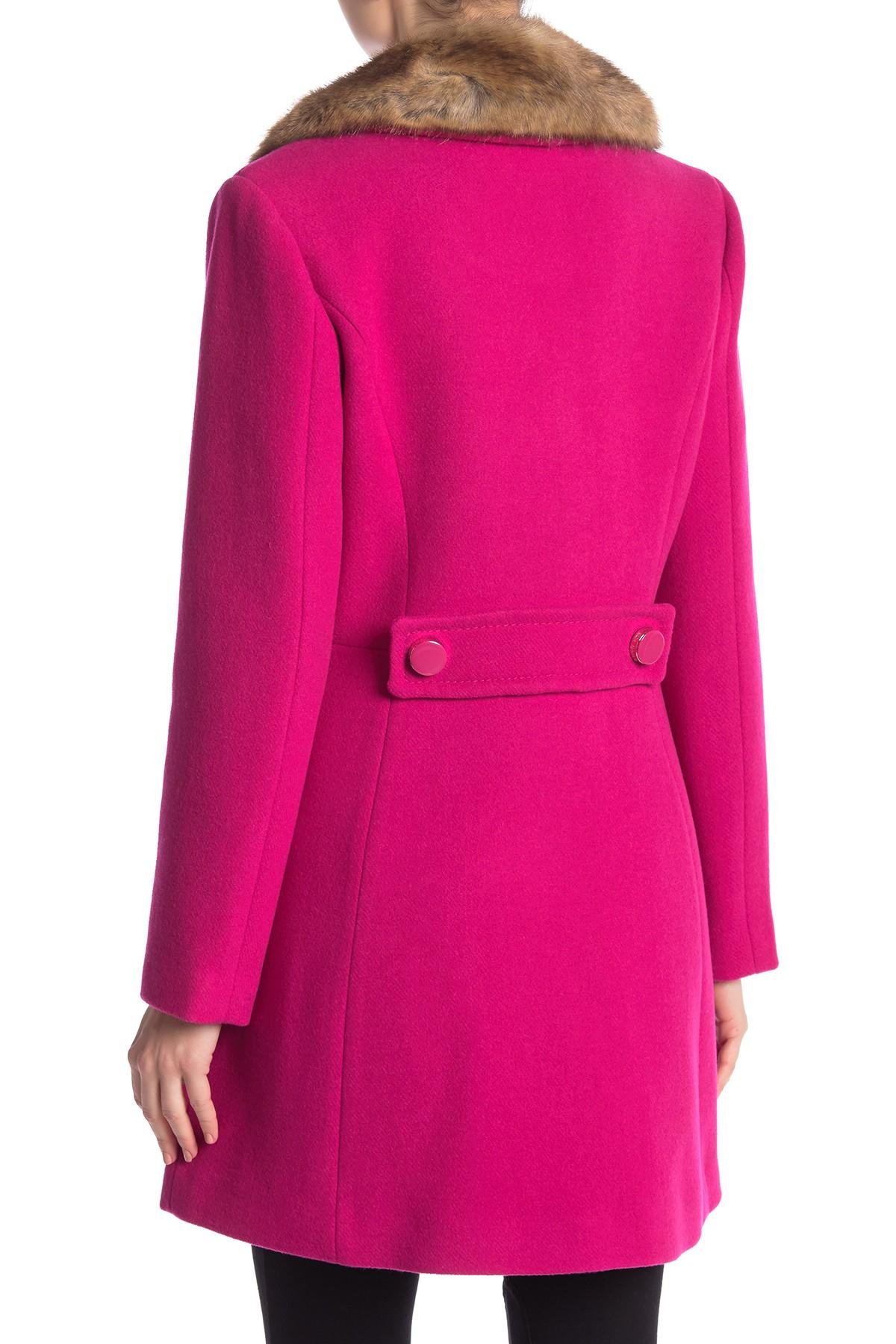 Kate Spade Removable Faux Fur Collar Wool Blend Coat in Bright rs (Pink ...