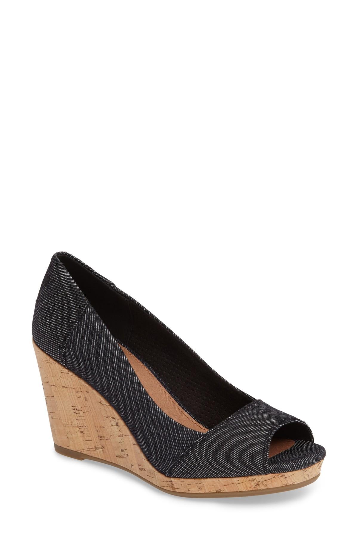 TOMS Stella Wedge (black Denim) Wedge Shoes | Lyst