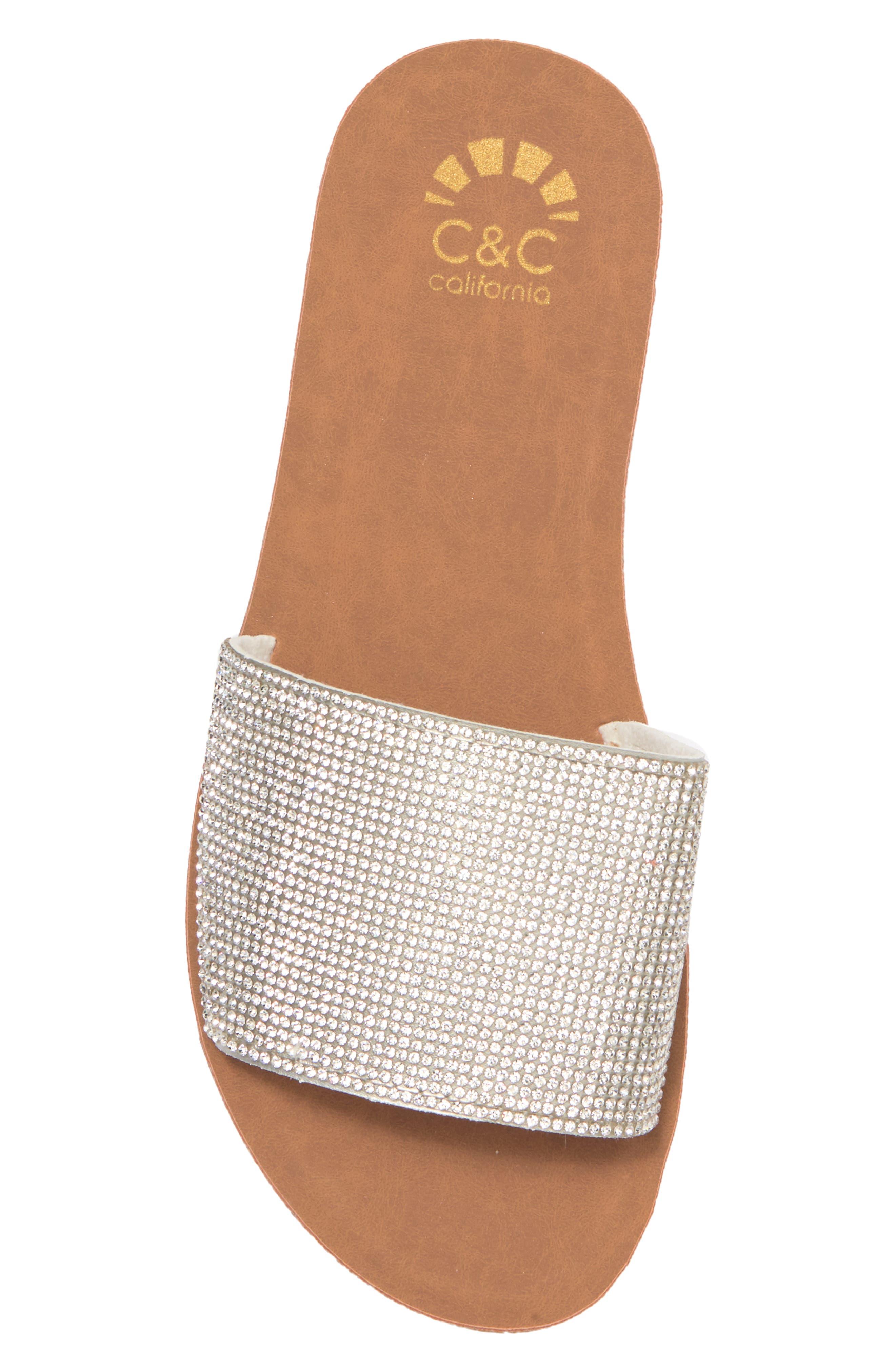 C&C California Rhinestone Slide Sandal in Metallic | Lyst