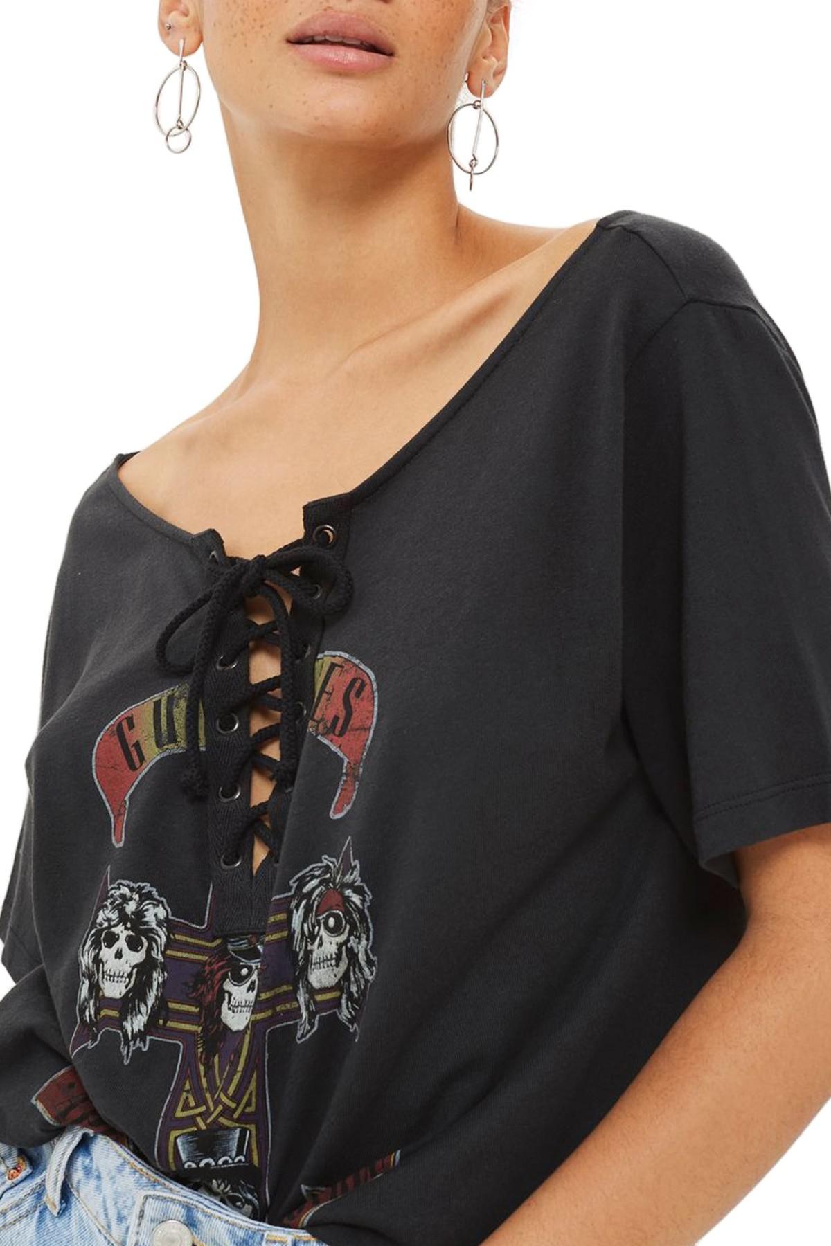 TOPSHOP Cotton By And Finally Guns N' Roses Graphic Lace-up Tee in Black |  Lyst