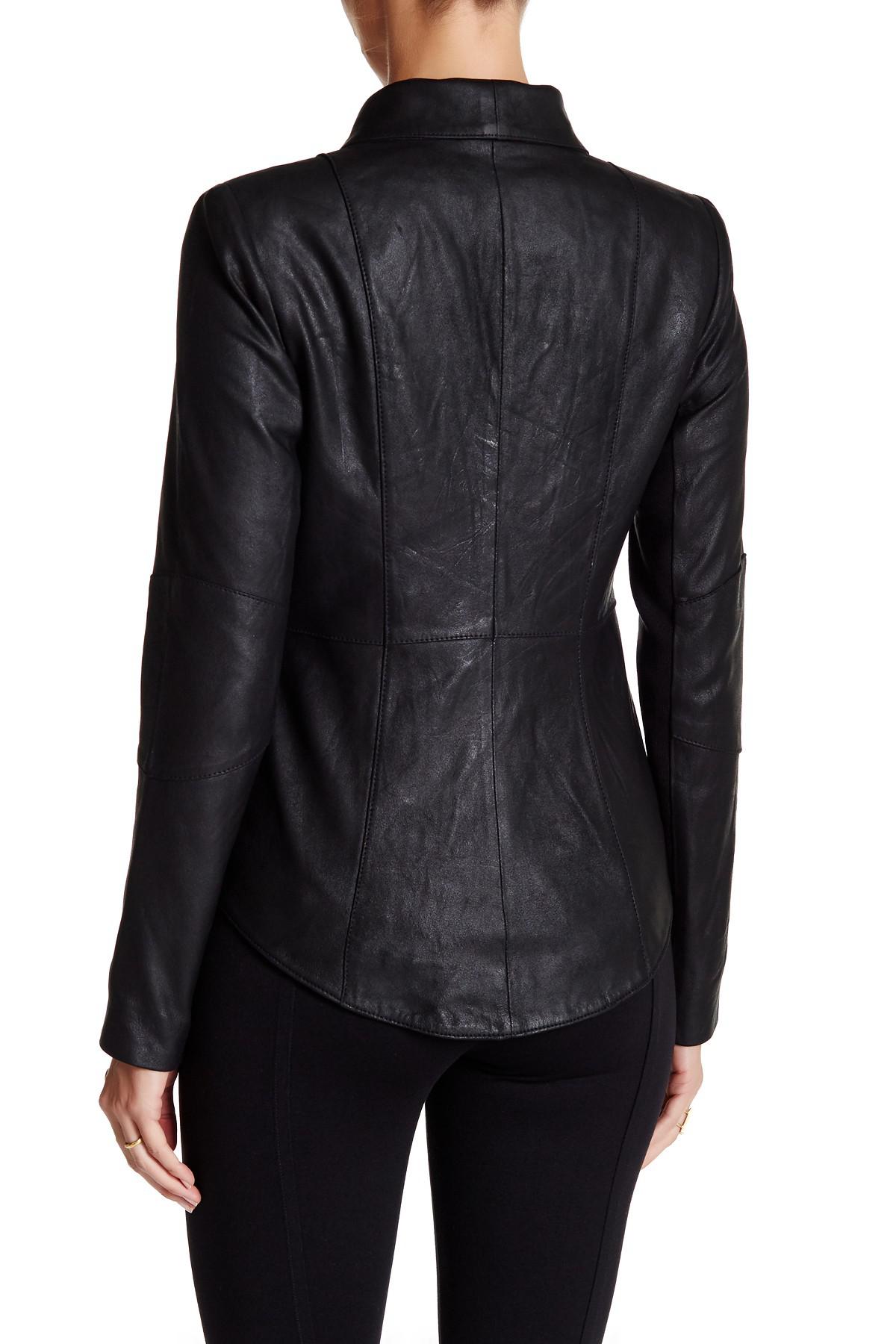 Lyst - Bcbgeneration Genuine Leather Coattail Drape Front Jacket in Black