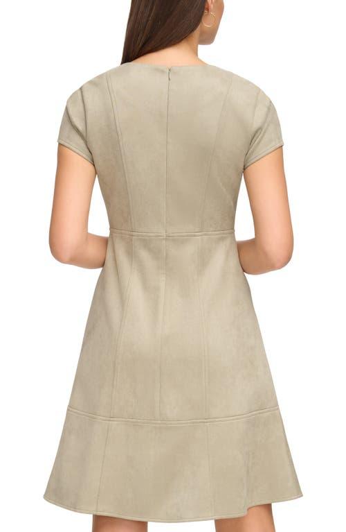 Kensie Scuba Knit Faux Suede Fit & Flare Dress in Natural | Lyst