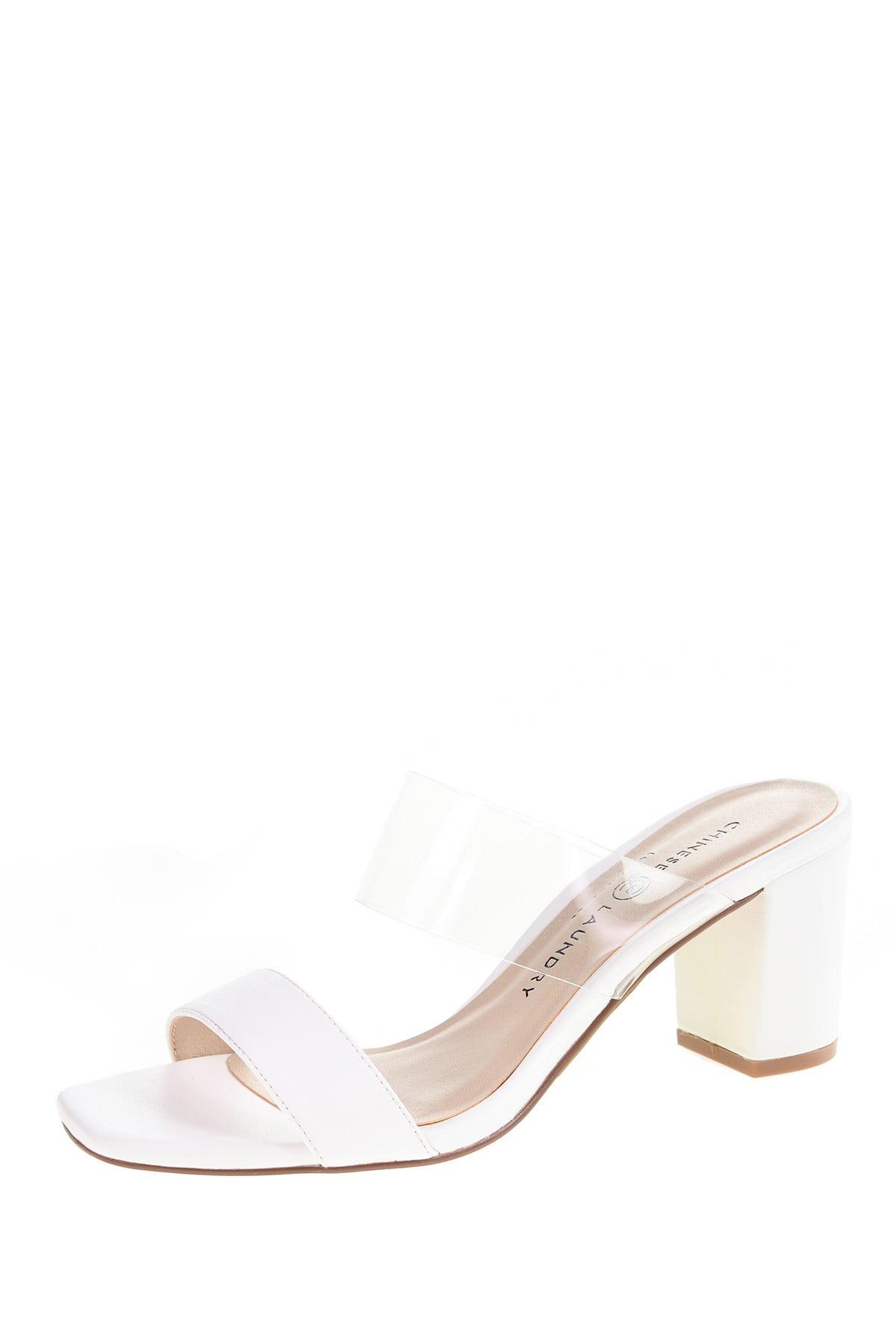 clear white block heels